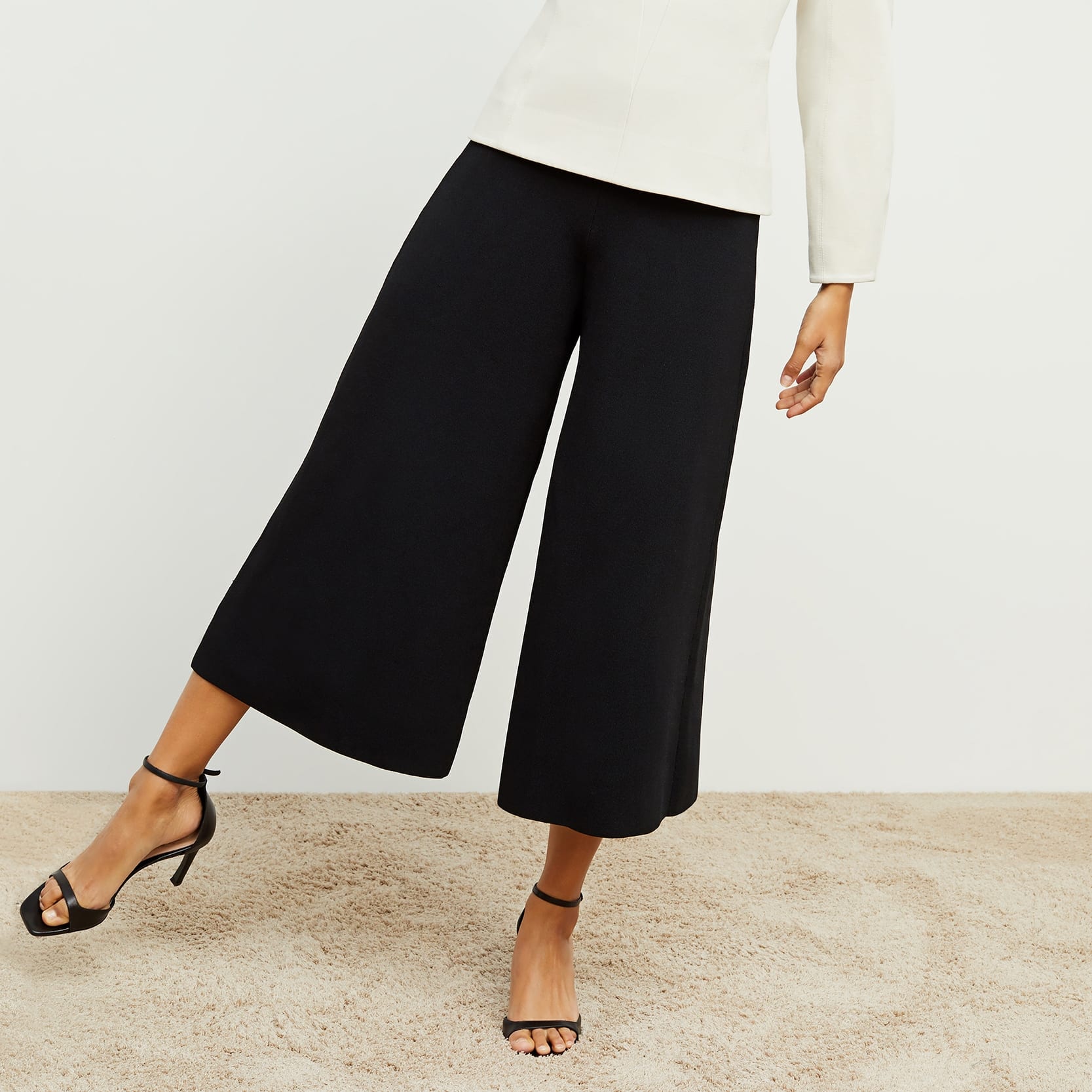 Rogala Stretch Culotte Jumpsuit & Knit Cardigan Set in Black | Comfortable Lounge Wear for Women | Perfect for Yoga, Travel, and Casual Outings
