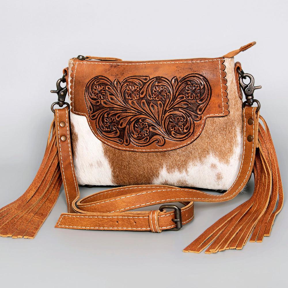 American Darling ADBG1049 Small Crossbody Hand Tooled Hair-On Genuine Leather Women's Western Handbag Purse - Perfect for Casual Outings, Country Events & Cowgirl Fashion