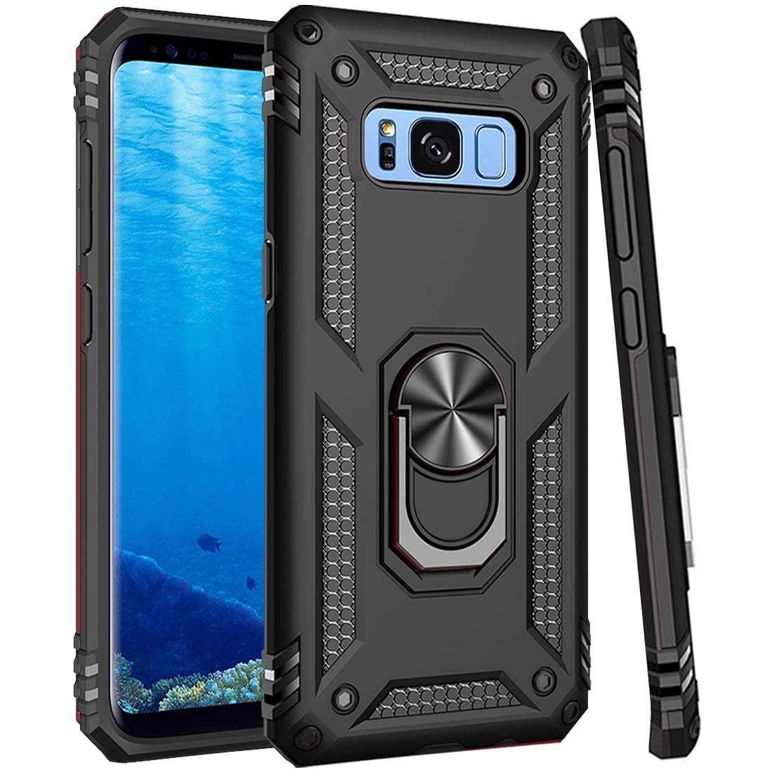 Military Grade Samsung Galaxy S8 Case with Magnetic Car Mount & Kickstand - Shockproof Protective Cover for Samsung S8 (Black) | Perfect for Driving, Watching Videos & Hands-Free Use