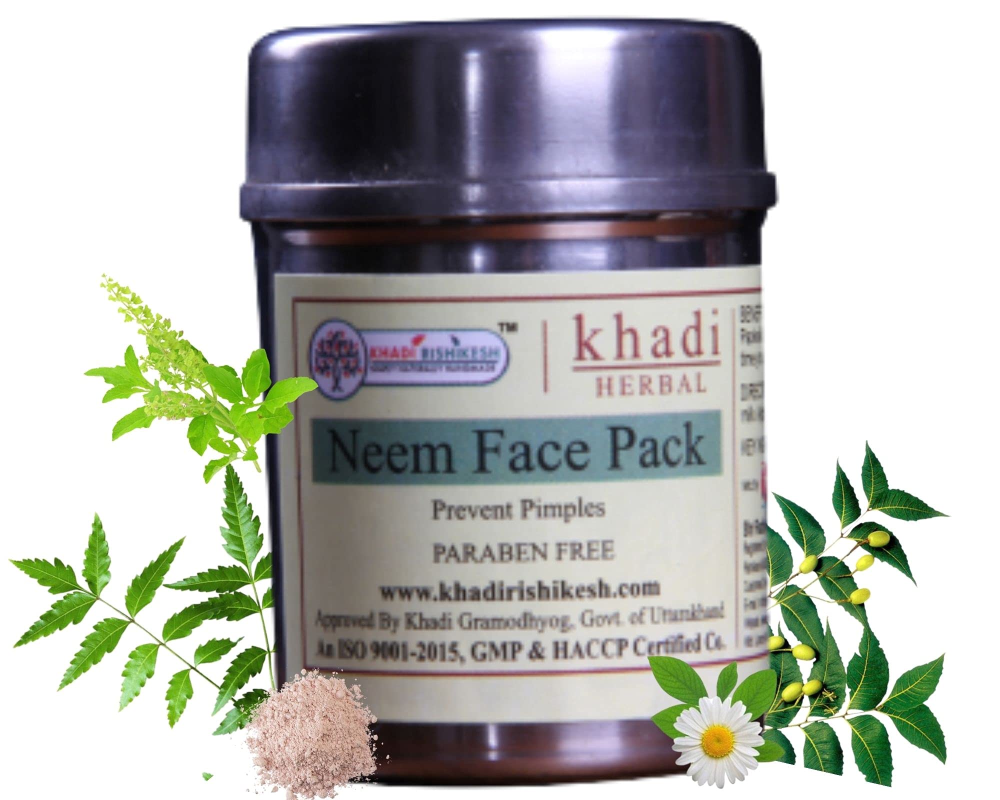 Khadi Rishikesh Herbal Neem Acne Pimple Face Pack - Reduces Dark Spots, Anti-Aging & Wrinkles with Calamine, Tulsi & Tree Turmeric | Suitable for All Skin Types | Men & Women - 50gm | Perfect for Daily Skincare Routine & Acne Treatment