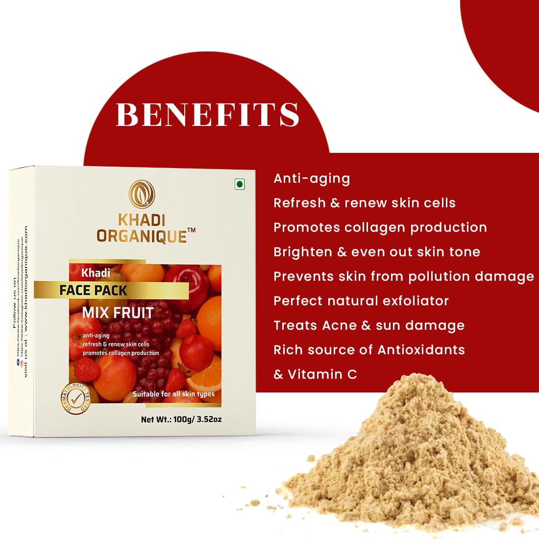 Khadi Organique Mix Fruit Face Pack for Skin Brightening & Glow - 100% Natural & Organic (Pack of 1) | Best for Daily Skincare Routine & Radiant Complexion