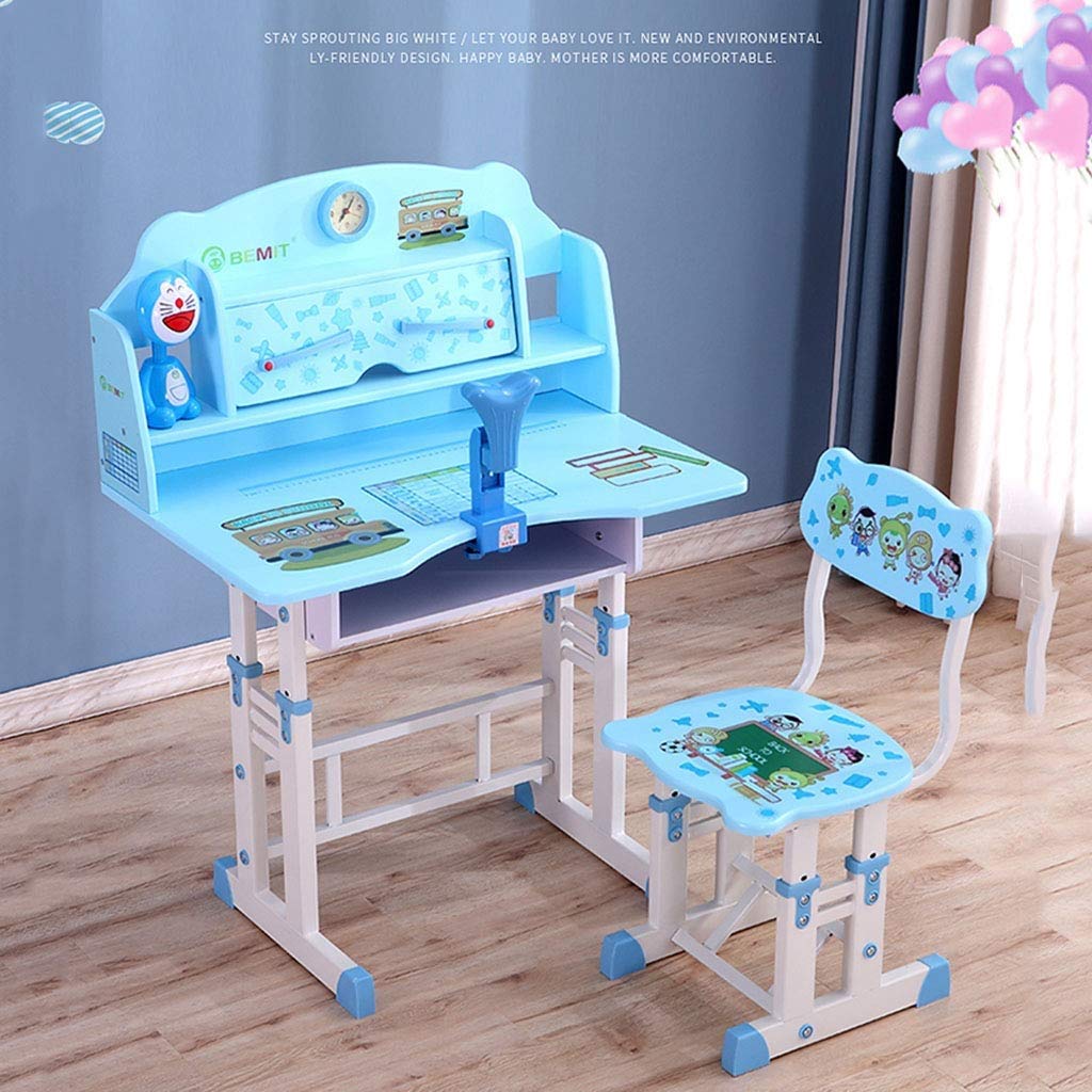Adjustable Height Study Desk with Pull-Out Drawer & Bookshelf - Ergonomic Home Office Writing Table for Kids, Eye Protection & Posture Correction - Perfect for Online Learning, Homework, and Remote Work