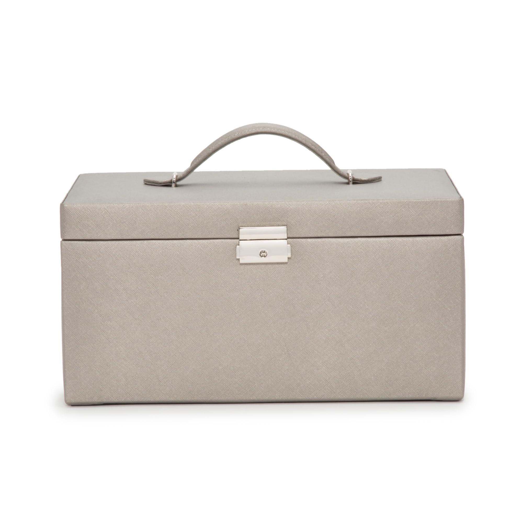 Premium WOLF Heritage Large Jewelry Organizer Box - 27 Compartments & 26 Ring Rolls with 2 Travel Cases - Luxury Pewter Saffiano Finish - Perfect for Necklace, Bracelet & Earring Storage - Ideal for Home, Travel & Gift Giving