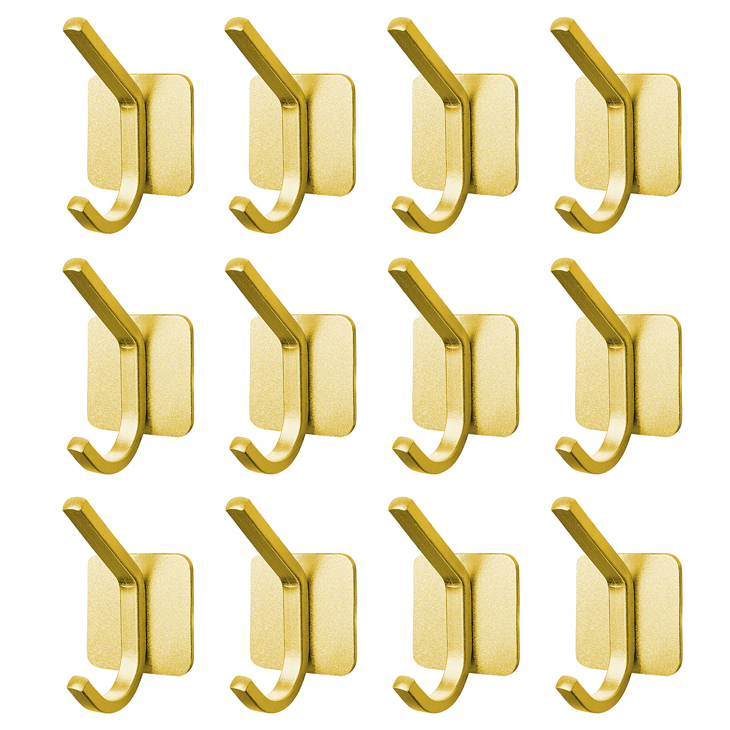 VAEHOLD Heavy Duty Adhesive Wall Hooks - Waterproof Aluminum Hanging Hooks for Coat, Hat, Towel, Robe, Key & Clothes - Strong Wall Mount Hooks for Home, Kitchen, Bathroom & Office Organization (12 Pack, Gold) - Perfect for Space Saving & Home Decor