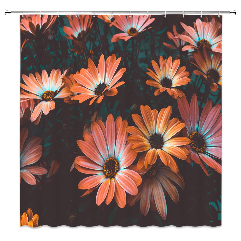 Orange Daisy Shower Curtain - Spring Flower Bathroom Decor for Home & Spa