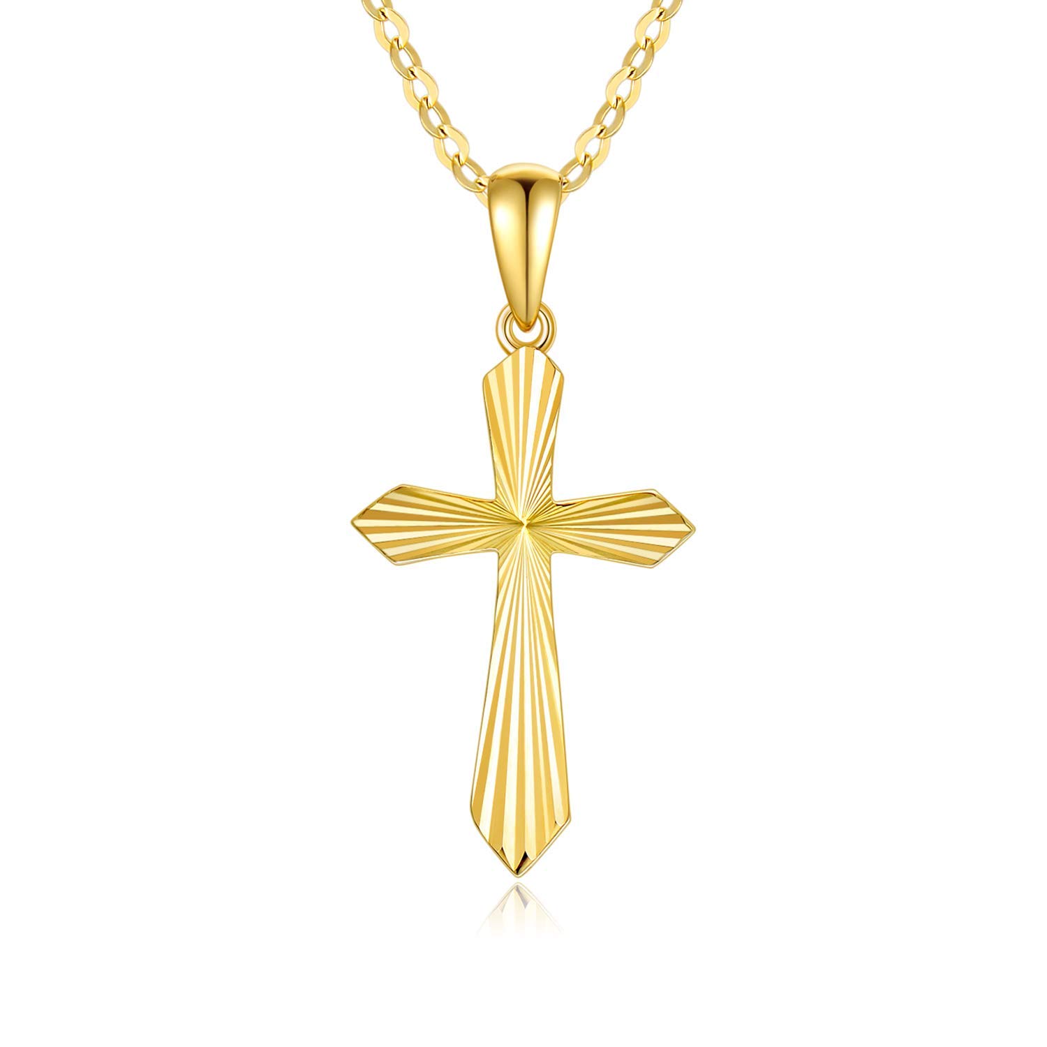 Yafeeso 14K Solid Gold Cross Necklace for Women - Classic Crucifix Pendant Jewelry Gift for Mom, Wife, Her | 16+2 Inch Chain | Perfect for Mother's Day, Anniversary, Baptism & Church Occasions