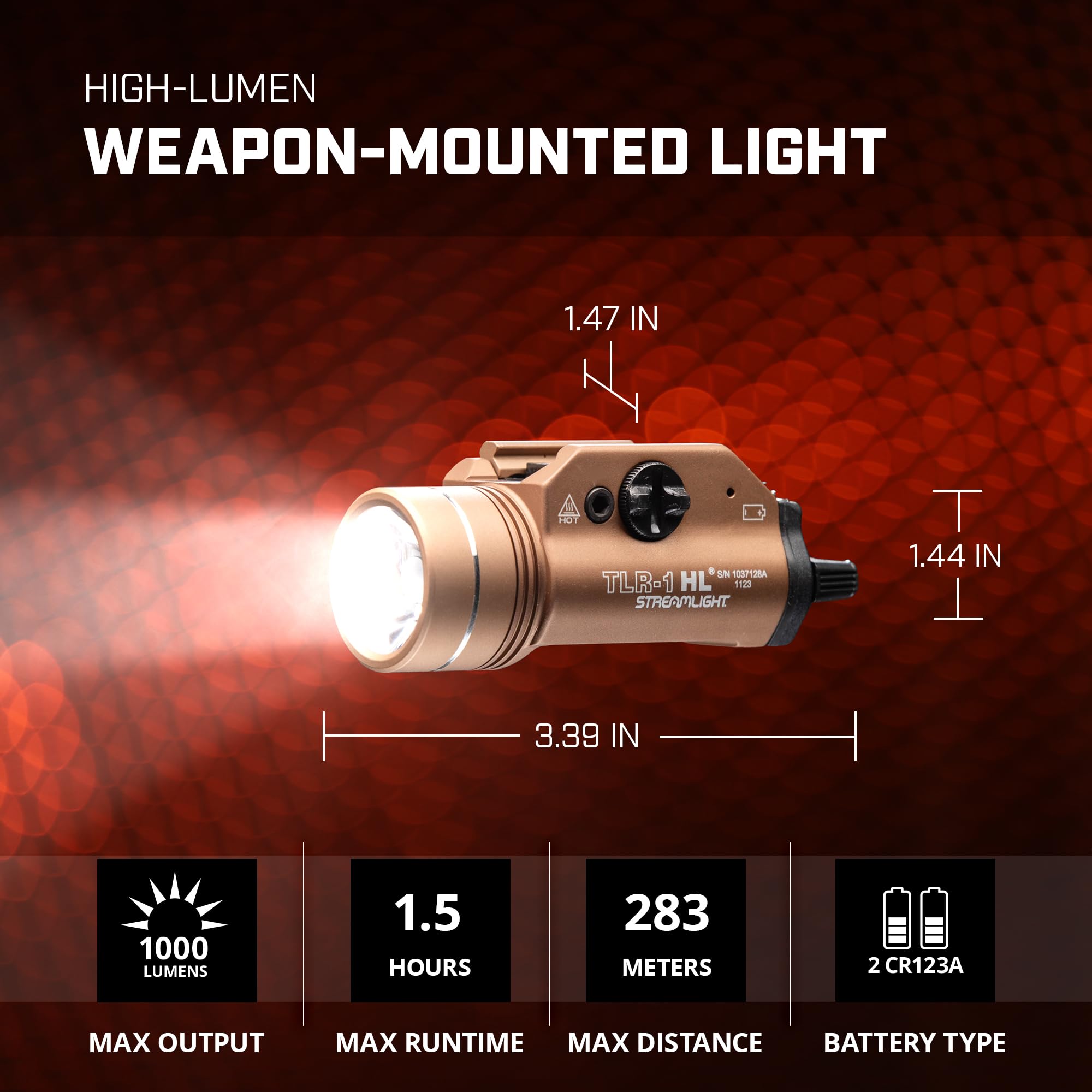 Streamlight 69888 TLR-1 HL 1000-Lumen Tactical Weapon Light with Long Gun Kit - Includes Remote Pressure Switch, Mounting Clips & Safe Off Feature (Flat Dark Earth) - Perfect for Home Defense, Hunting & Tactical Firearms Use