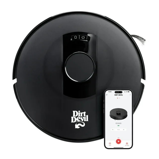 Dirt Devil EV3420 LiDAR Robot Vacuum Cleaner - Smart Mapping, Self-Charging for Hardwood Floors & Carpets - Perfect for Pet Hair & Daily Home Cleaning