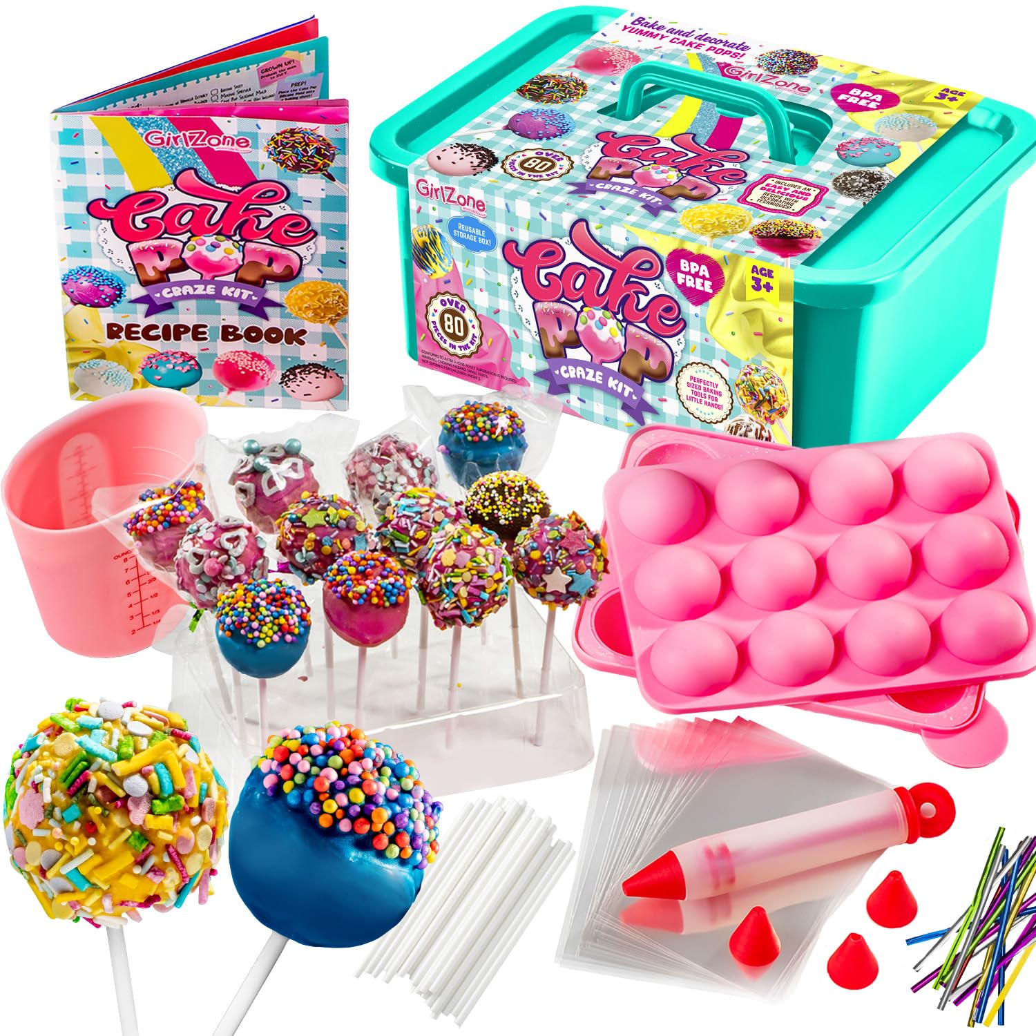 GirlZone Cake Pop Baking Kit for Kids Ages 10-12 - Includes Cake Pop Mold, Stand, Gift Bags & Decorating Pen - Fun Birthday Party Activity & DIY Dessert Making Set for Girls & Boys