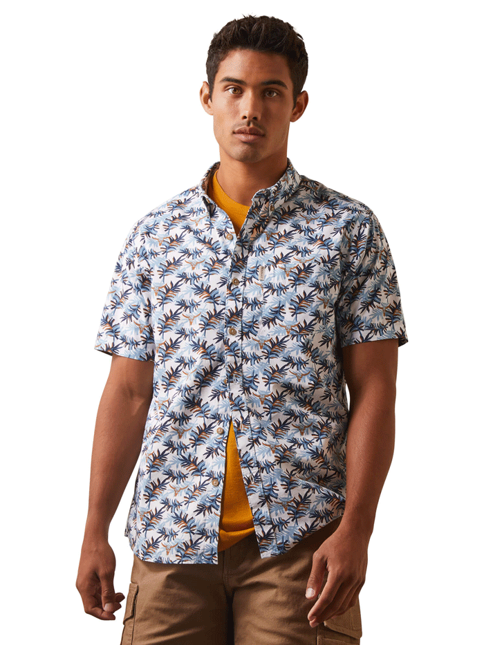Ariat Men's Palm Waves Stretch Modern Fit Shirt - White | Comfortable Casual & Work Shirt for Outdoor Activities, Office & Everyday Wear