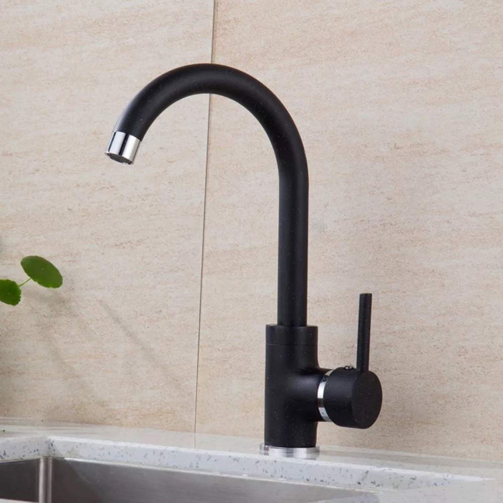 Eummet Brass Kitchen Faucet - Single Handle Single Hole Sink Mixer with Black Spray for Hot & Cold Water | Perfect for Modern Homes & Restaurants