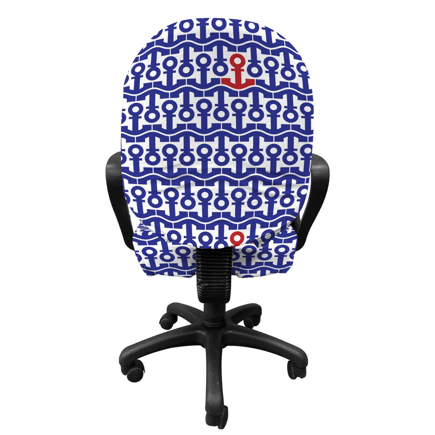 Ambesonne Nautical Office Chair Slipcover - Marine Anchors & Ship Journey Design, Stretchable Washable Fabric Cover for Standard Chairs, Navy Blue & Red - Perfect for Home Office, Gaming Chair, or Boat-Themed Decor