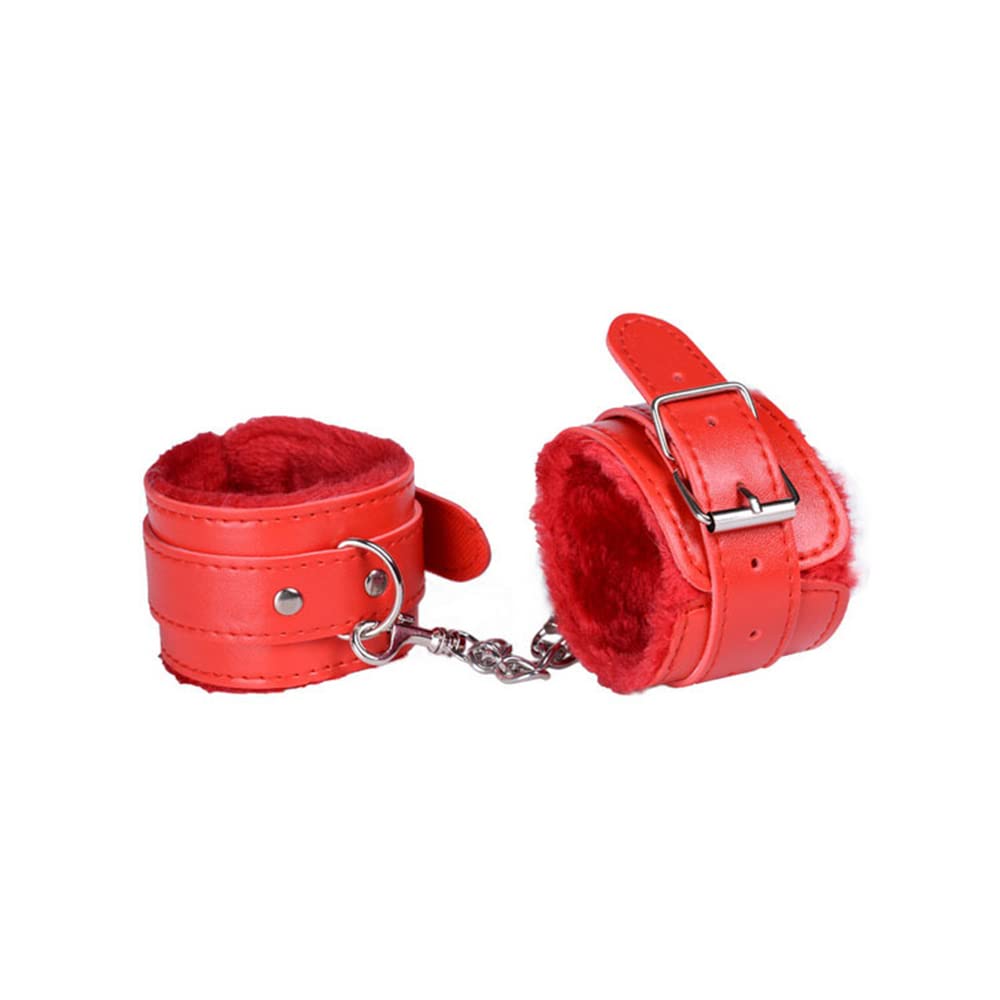 Punk Fluffy Leather Wrist Cuff Bracelet - Adjustable Handcuff Bangle with Detachable Leash Chain for Women | Role Play, BDSM, Cosplay, Yoga, Gym Workout & Party Accessories