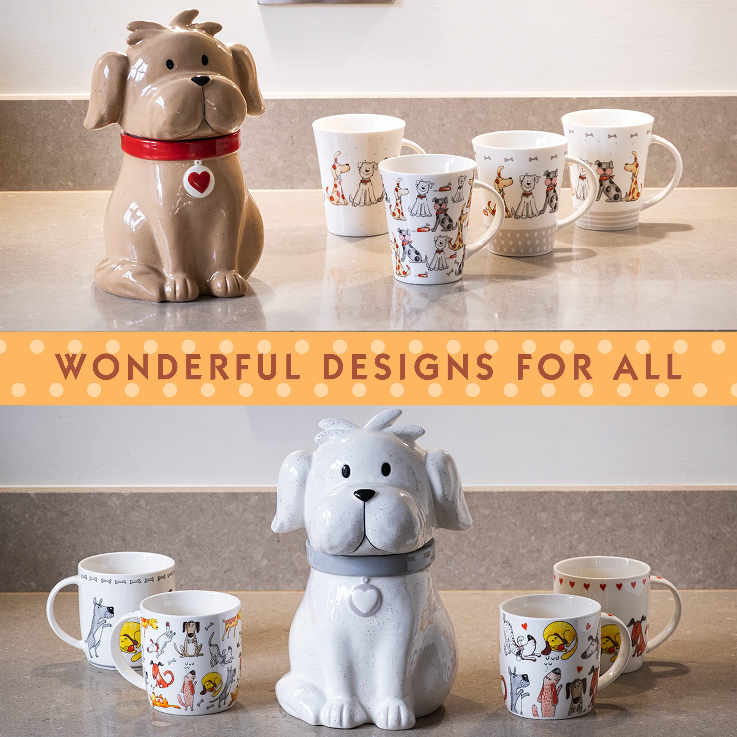 SPOTTED DOG GIFT COMPANY Ceramic Cookie Jar with Lid - Large Dog-Themed Biscuit Storage Canister for Kitchen, Cute Novelty Dog Decor & Perfect Gift for Dog Lovers - Ideal for Cookies, Treats & Kitchen Organization