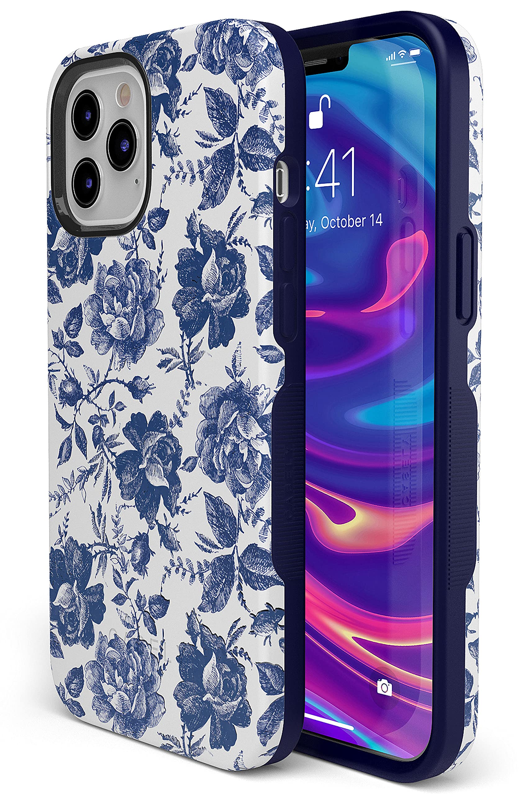 Casely iPhone 12 Pro Max Case Floral Design - Rose to Fame Coquette Blue & White Rose Phone Cover | Protective Slim Fit Shockproof Case for Women Girls | Perfect for Daily Use, Work, Travel & Gift Giving