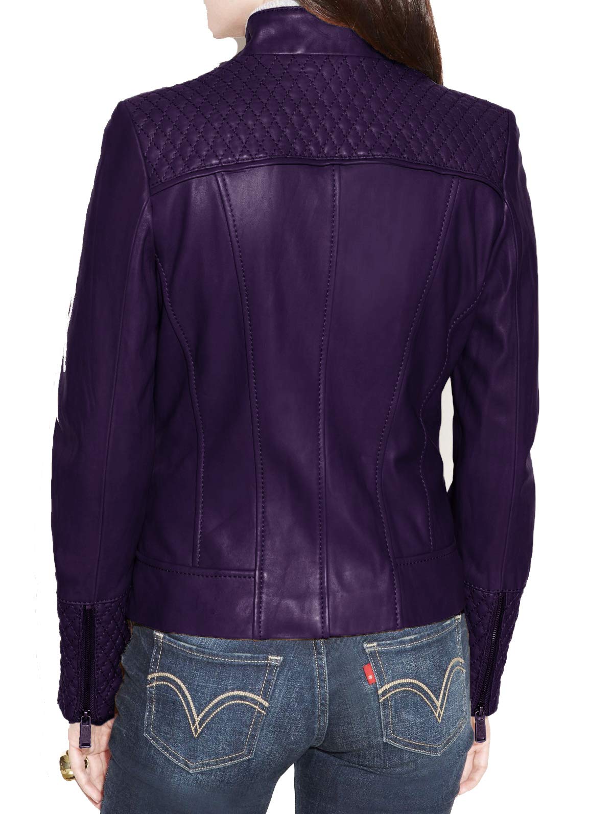 Genuine Leather Jacket for Women - Stylish Zip-Up Moto Biker Coat with Trendy Fashion Design | Perfect for Motorcycle Riding, Casual Outfits & Night Out Looks (Size 32)