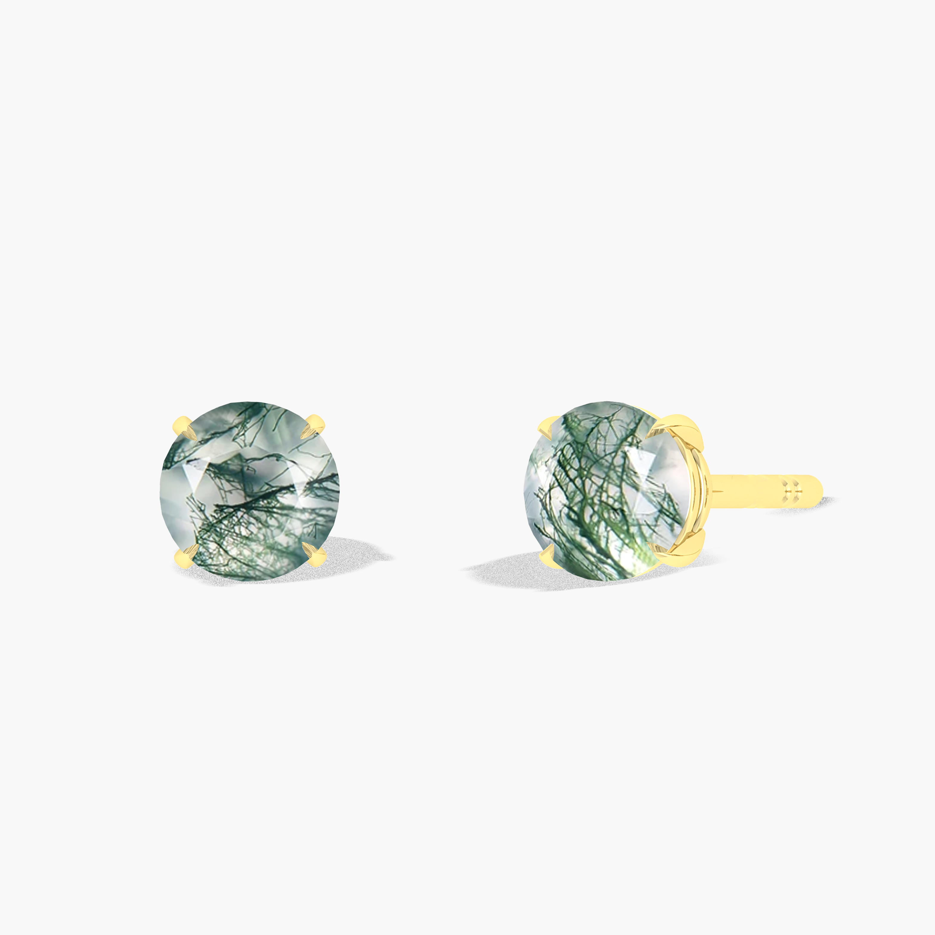 Round Moss Agate Gemstone Stud Earrings for Women - Natural Stone Dainty Jewelry - Perfect for Everyday Wear, Gifts & Boho Style Outfits