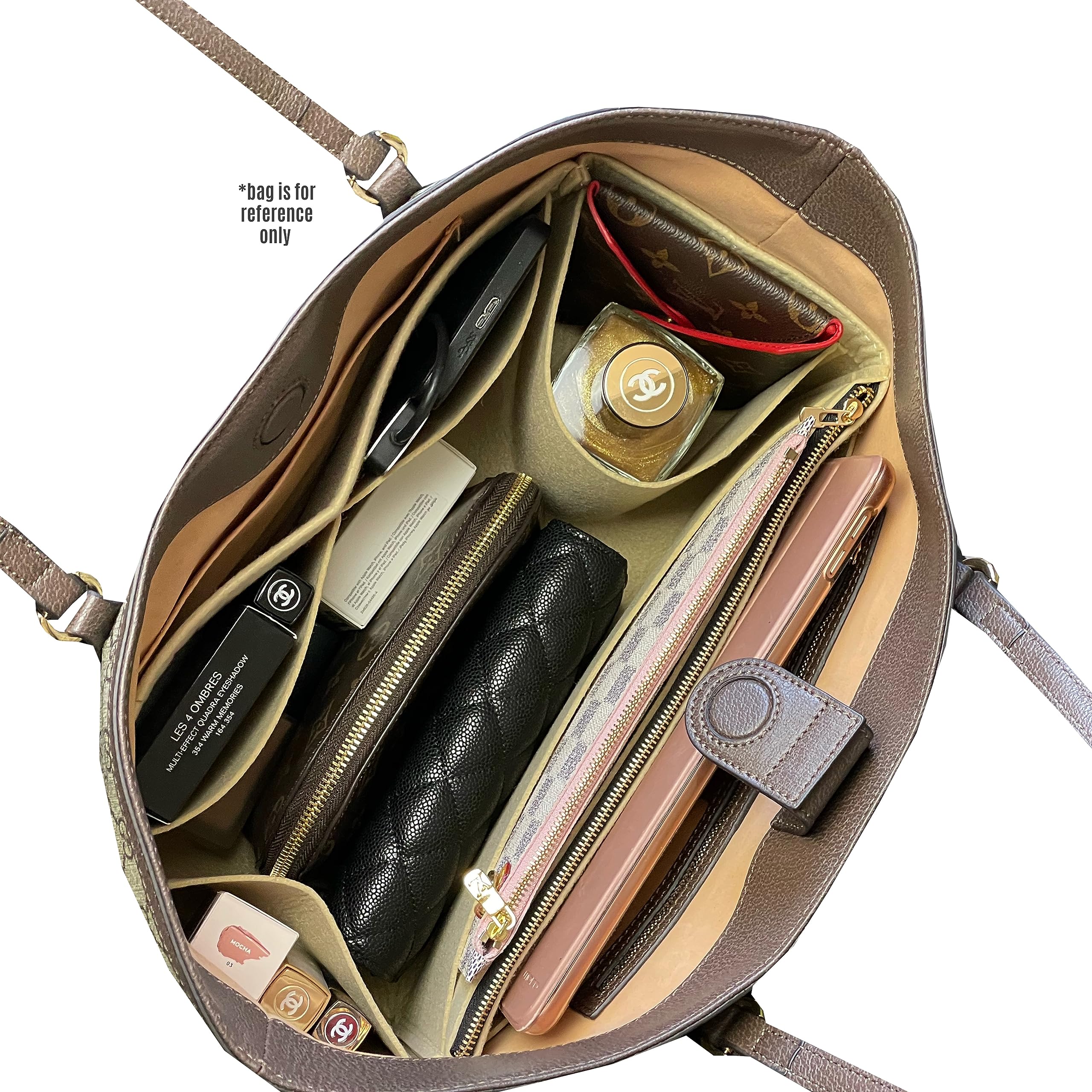 Premium Felt Bag Organizer Insert with Gold Zipper for Gucci Ophidia Medium & Large Tote - Handmade 2mm Sturdy Insert, Perfect Fit (Beige) | Keep Essentials Organized for Work, Travel & Daily Use