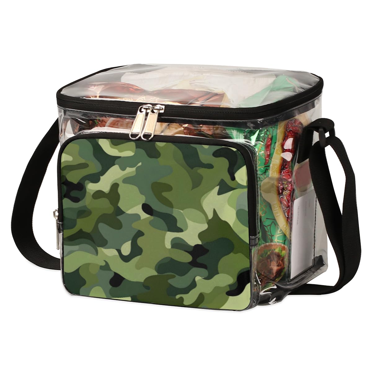 GzLeyigou Camouflage Green Clear Tote Bag with Handles - Transparent Crossbody Shoulder Bag for Women - Perfect for Outdoor, Travel, Picnic, Concerts & Sports Events - Stadium Approved Clear Purse for Lunch, Essentials & Shopping