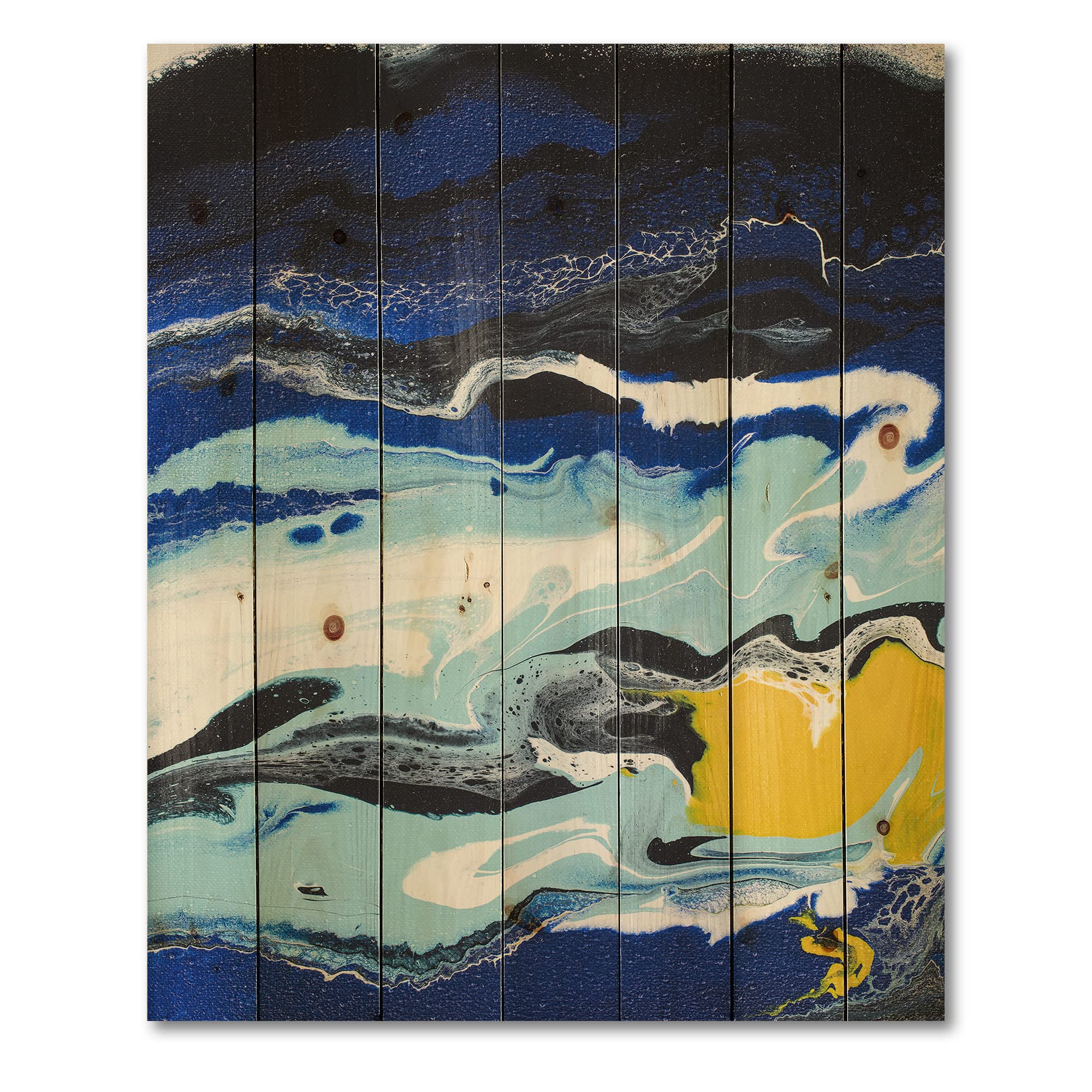 Abstract Composition in Yellow and Blue VIII - Modern Wood Wall Art Decor, Large Contemporary Wood Wall Panels Printed on Natural Pine - Perfect for Living Room, Bedroom, Office & Home Decor