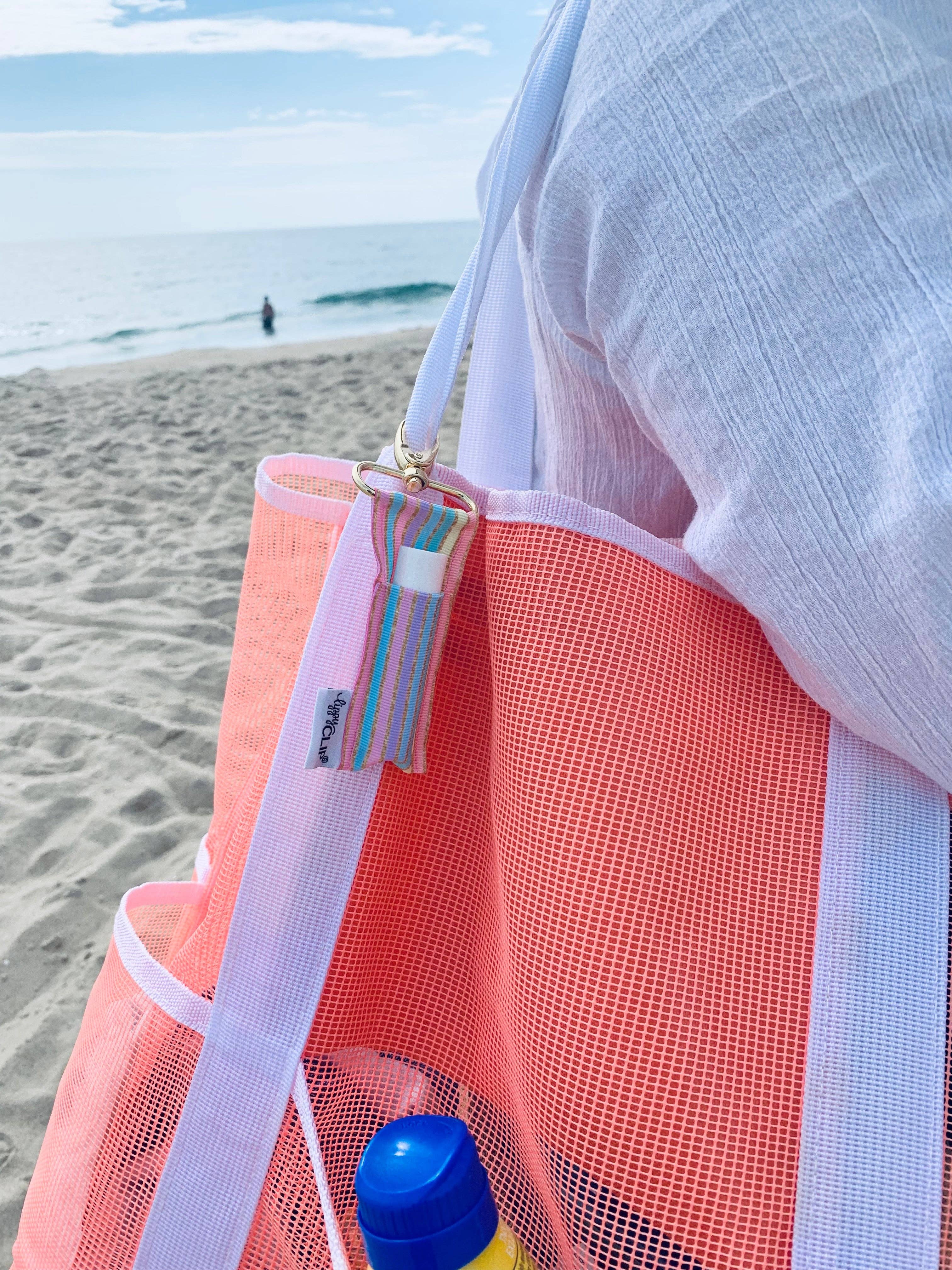 Pastel Gold Striped LippyClip Lip Balm Holder - Stylish Lip Balm Lanyard for Women, Girls | Perfect for School, Work, Gym & Travel Accessories