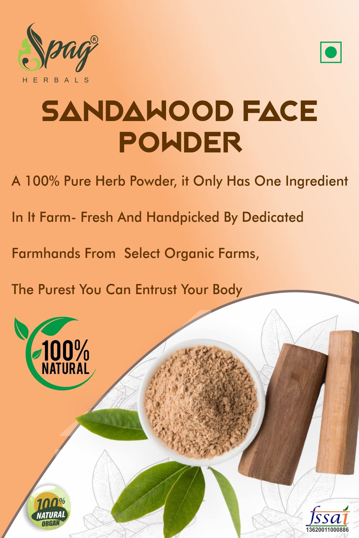Spag Herbals Sandalwood Chandan Glowing Skin & Face Pack Powder 125g - Natural Ayurvedic Facial Treatment for Brightening & Anti-Aging | Perfect for Daily Skincare Routine & Spa Days