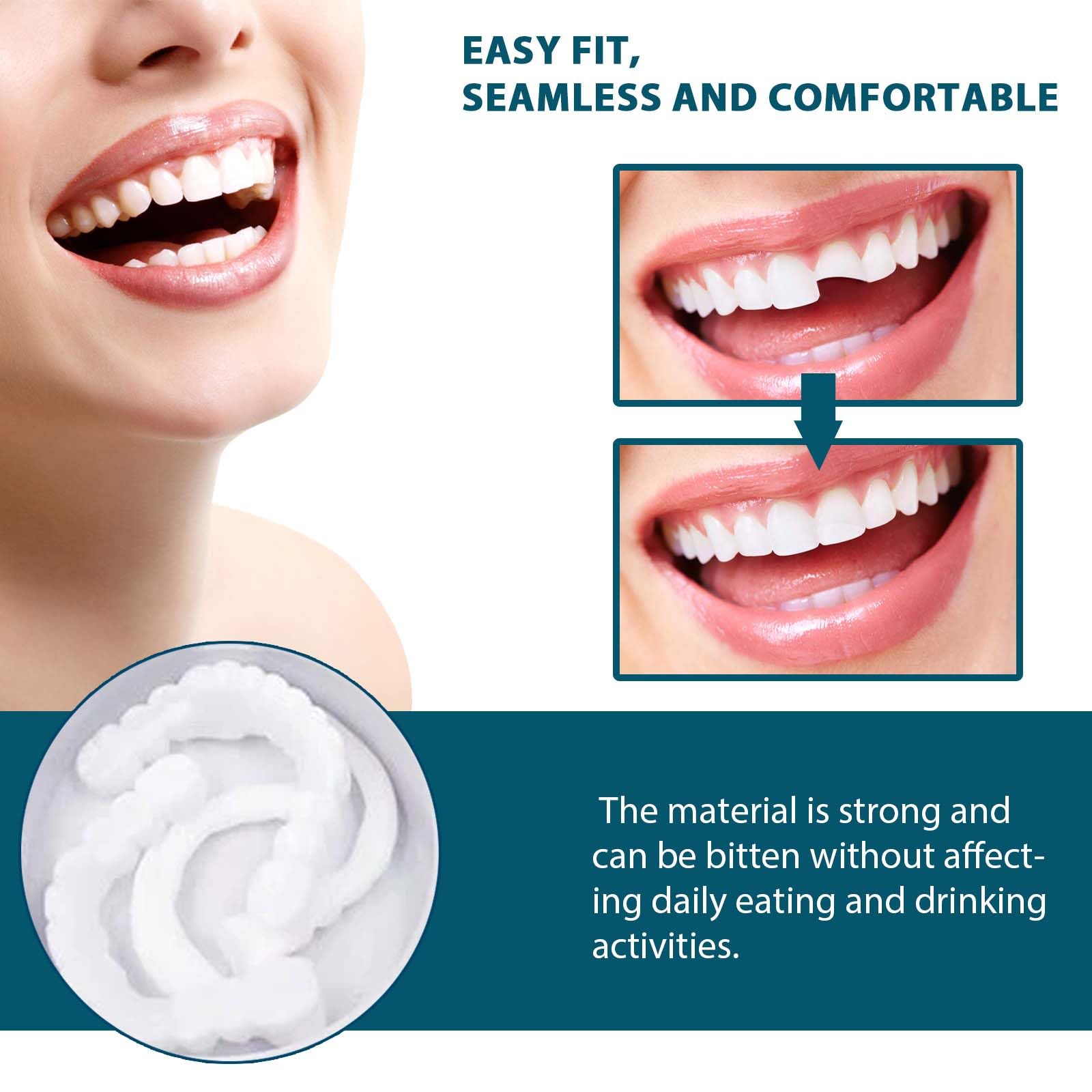 Adjustable Snap-on Dentures Kit - Temporary Teeth Repair & Denture Alignment Solution for Missing Teeth | Perfect for Emergency Dental Care, Travel & Daily Use