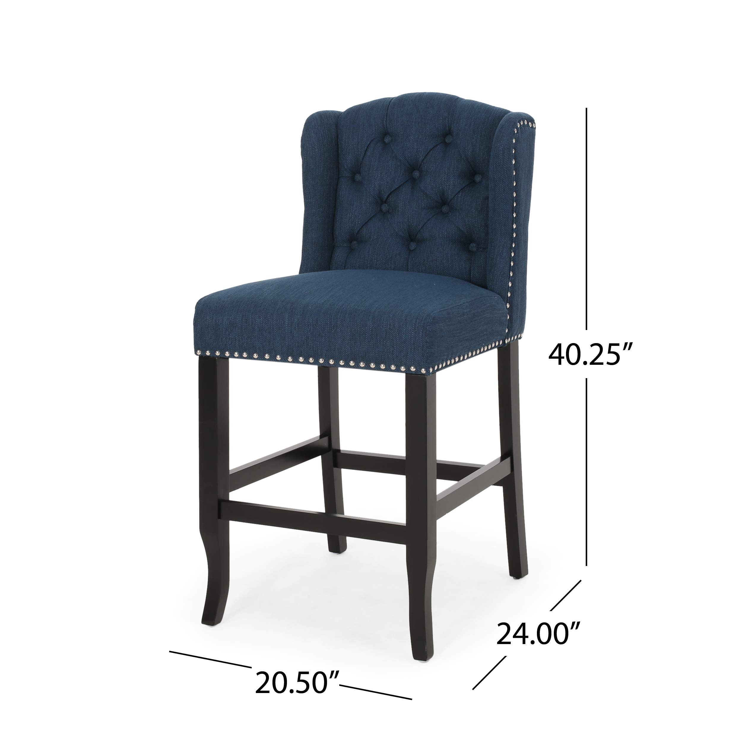 GDFStudio Navy Blue & Dark Brown Counter Stool - 24