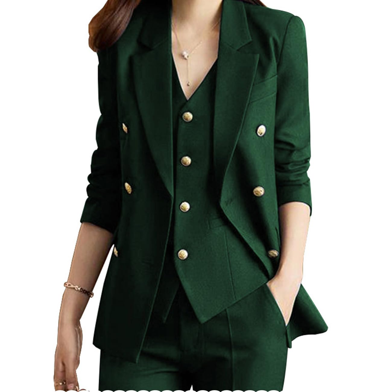 Women's 3-Piece Pant Suits for Business - Slim Fit Professional Blazer, Pants & Top Set | Office Wear, Career Outfits, Formal Work Attire for Women