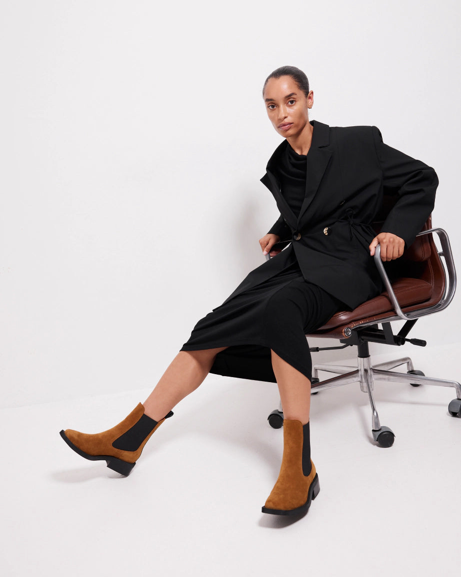 Stylish Coffee Suede Square Toe Chelsea Boots for Women - Comfortable Ankle Boots for Fall & Winter Fashion | Perfect for Office, Dating & Casual Outfits