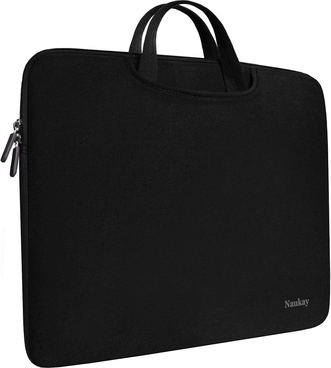 Naukay 15 Inch Neoprene Laptop Sleeve with Handle - Water Resistant Protective Case Cover for 13 14 15 Inch Laptops, Ultrabooks, and Tablets - Ideal for Office, Travel, and School - Black