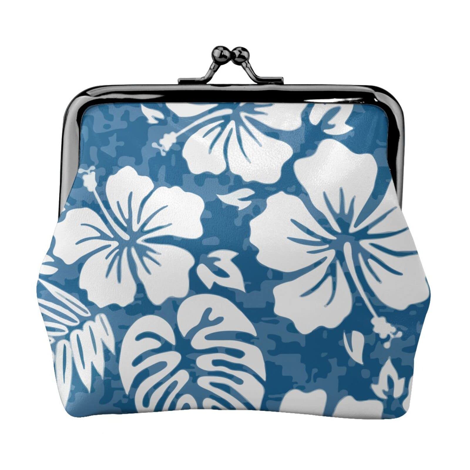 Hawaiian Floral Pattern PU Leather Coin Purse with Buckle & Kiss-Lock Closure - Cute Girls Wallet for Change & Cash | Perfect for Beach Vacation, Luau Party & Everyday Use