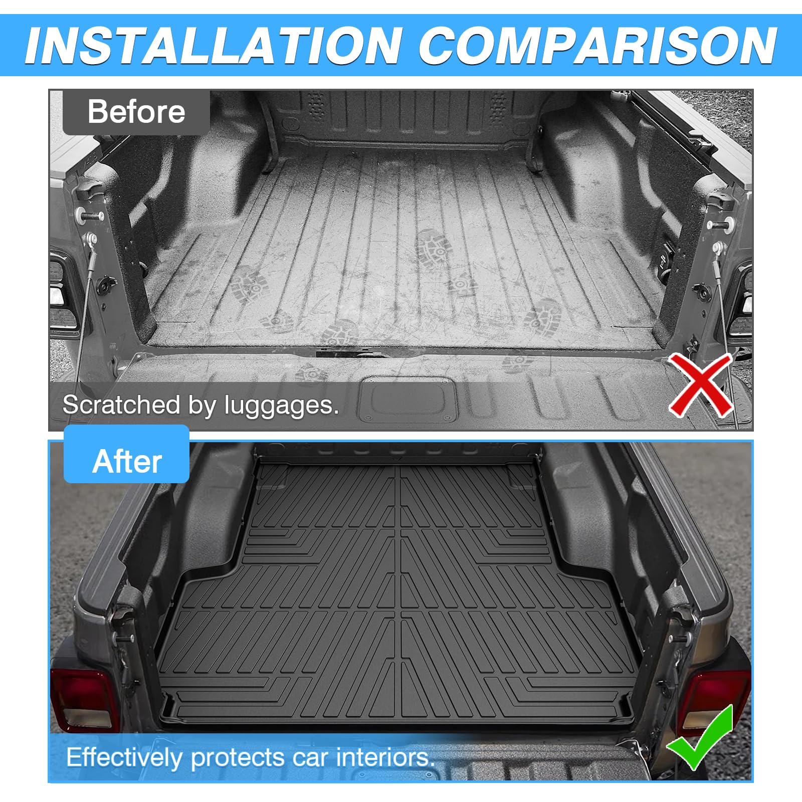 2020-2025 Jeep Gladiator JT Truck Bed Mat - Heavy Duty All Weather TPE Bed Liner for 5 FT Pickup Truck Accessories (Black) - Perfect for Hauling, Camping & Off-Road Protection