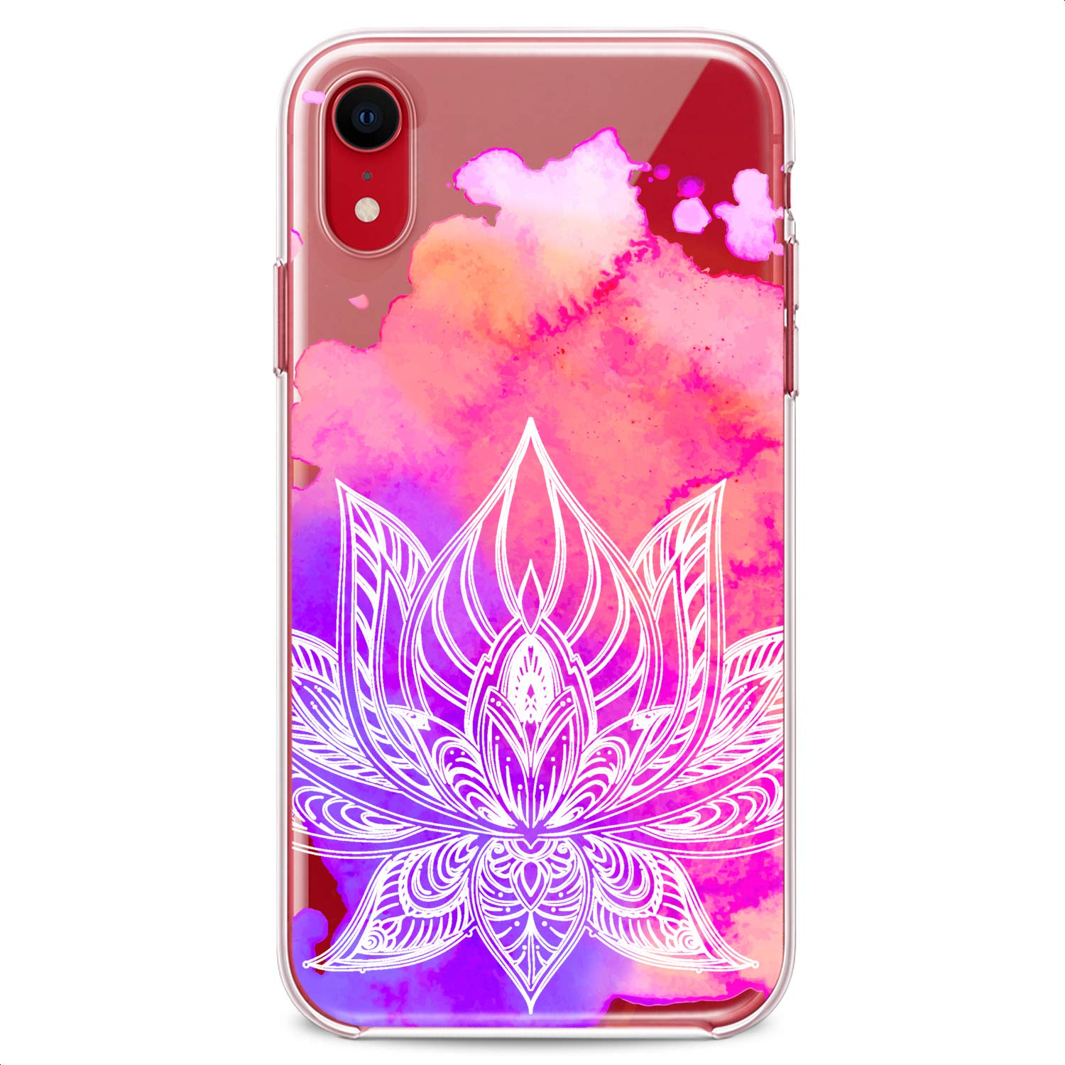 Boho Mandala Watercolor TPU Case for iPhone 16/15/14/13/12/11 Pro Max/Plus/Mini/XS/XR/X/8/7/6/5/SE - Cute Slim Purple Lotus Flower Art Flexible Silicone Cover | Perfect for Women's Daily Use, Office & Travel Protection