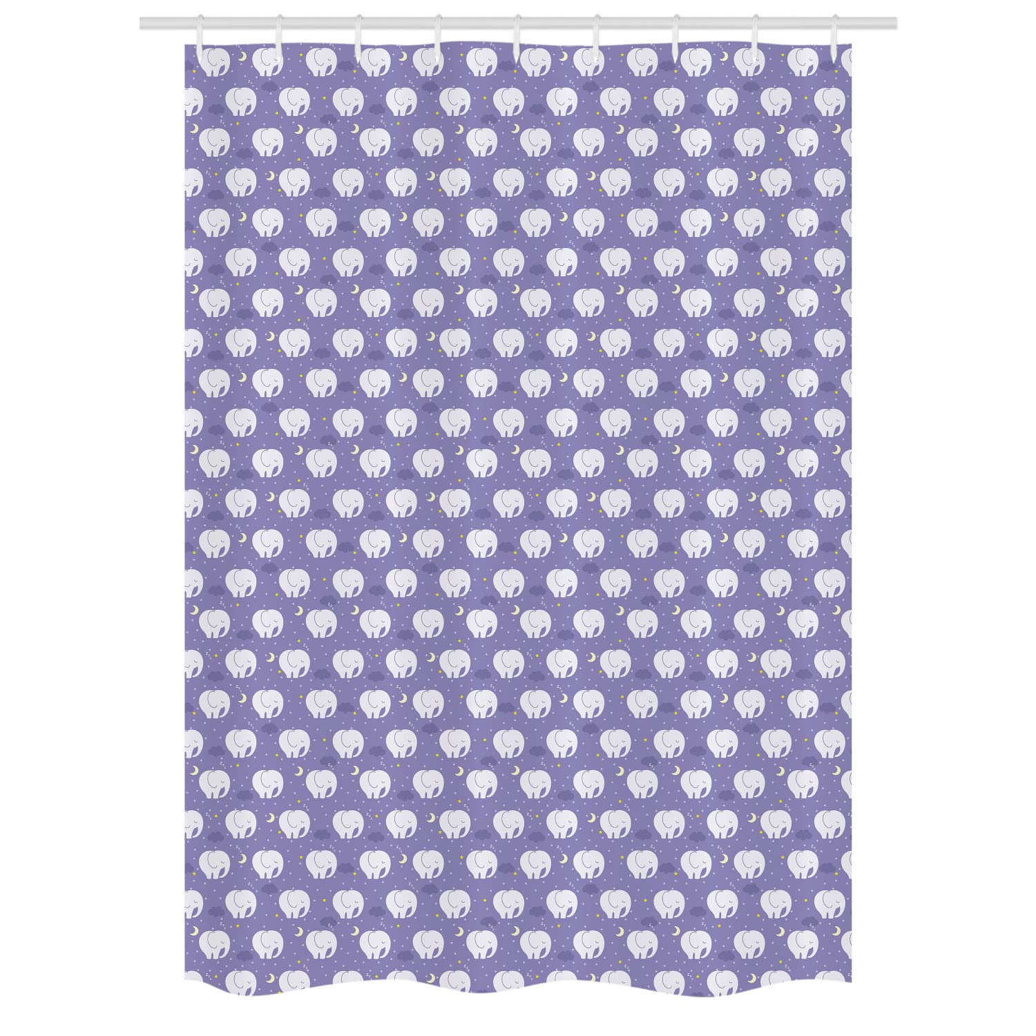 Ambesonne Elephant Shower Curtain with Stars and Moon Night Sky Design, Decorative Bathroom Fabric Set with Hooks, 54