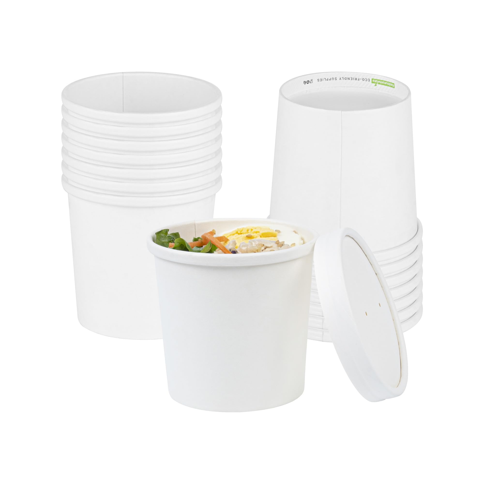 Restaurantware Bio Tek 12oz Disposable Soup Cups - 200 Pack Microwave Safe Paper Containers with Vented Lids (Sold Separately) for Hot & Cold Foods - White To-Go Soup Bowls Perfect for Desserts, Treats, Takeout, Catering & Restaurant Use