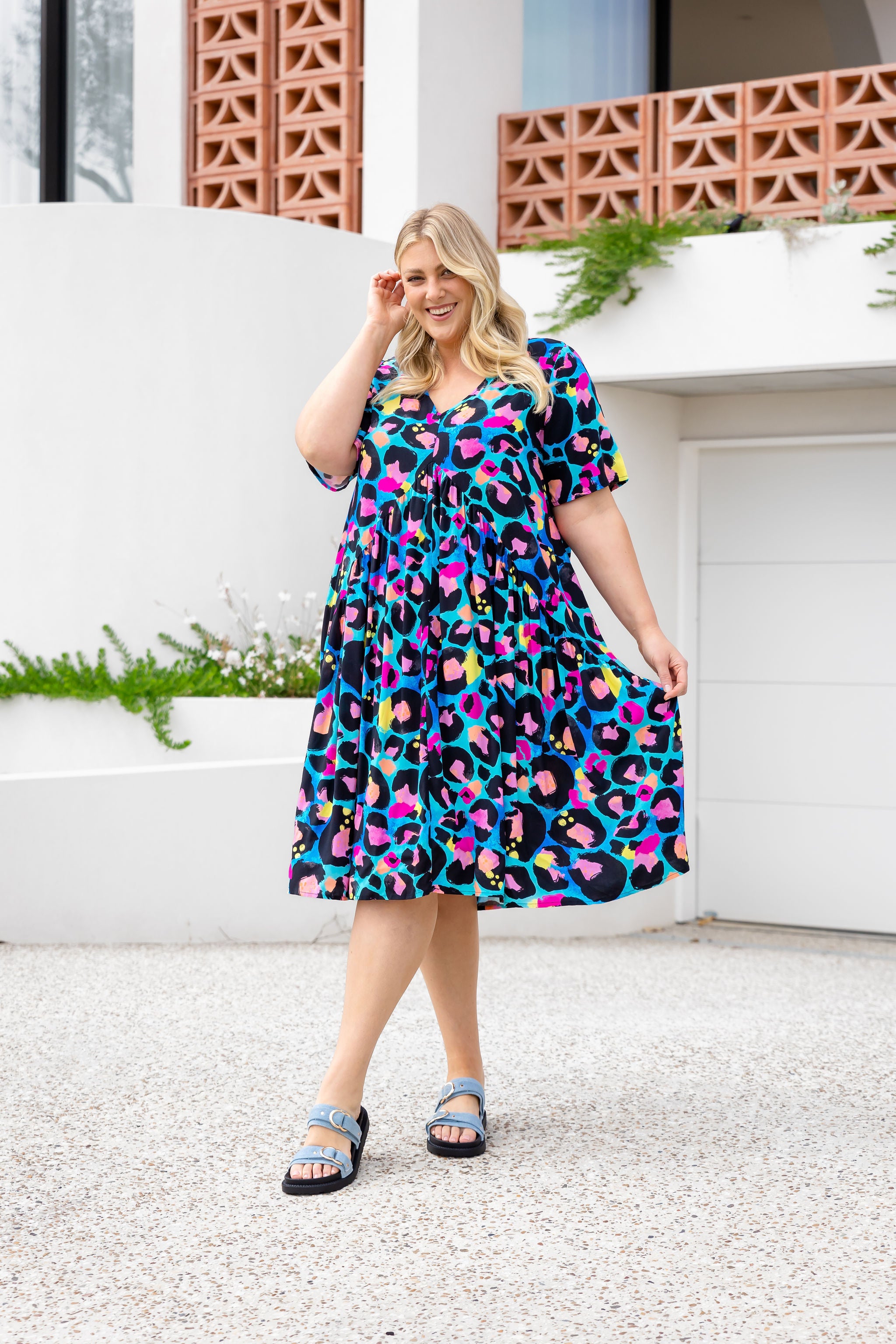 Kasey Rainbow Peak Dress in Kasey Leopard Print - Stylish Animal Print Party & Cocktail Dress for Women