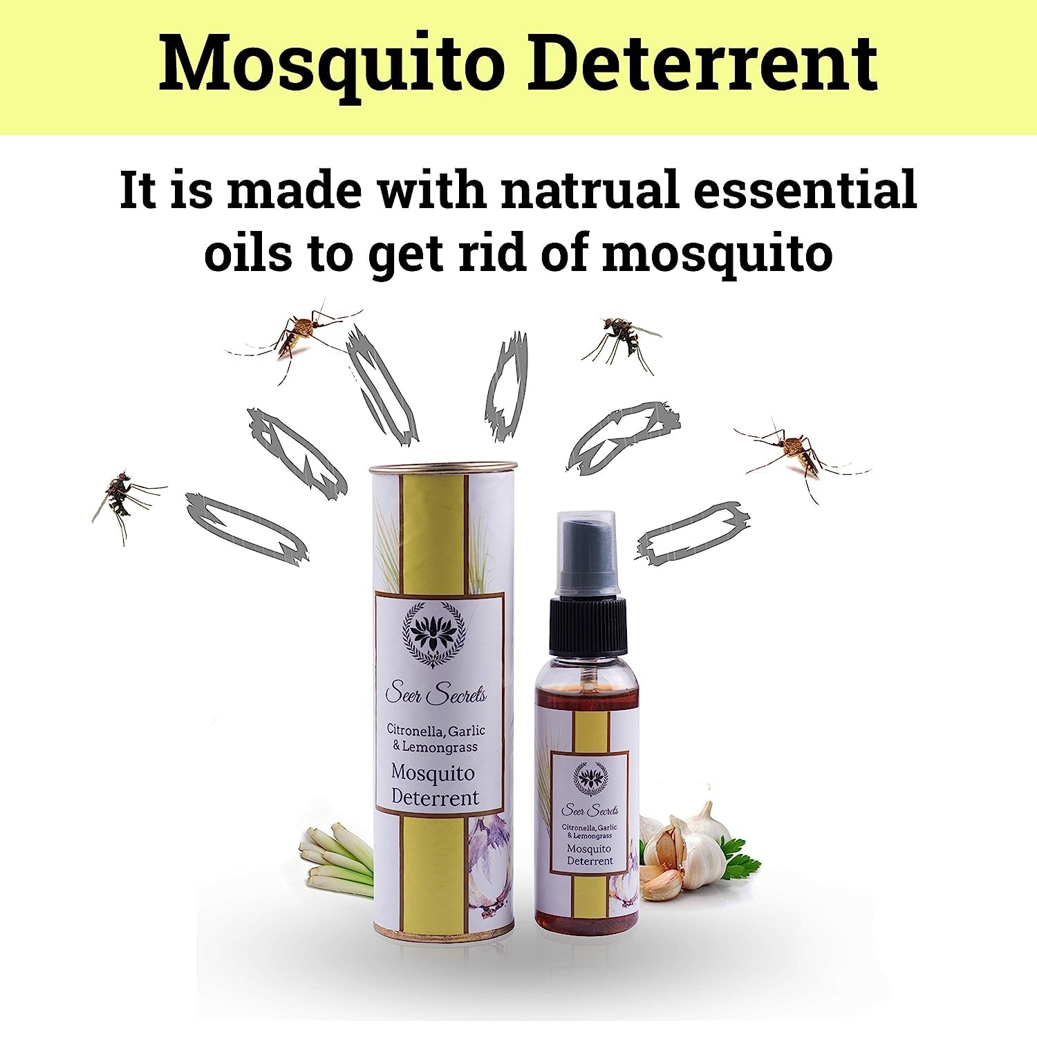 Natural Citronella, Garlic & Lemongrass Mosquito Repellent Body Spray - Essential Oil Bug Spray for Outdoor Activities, Camping & Travel | DEET-Free, Skin-Safe Insect Deterrent | 50ml Twin Pack