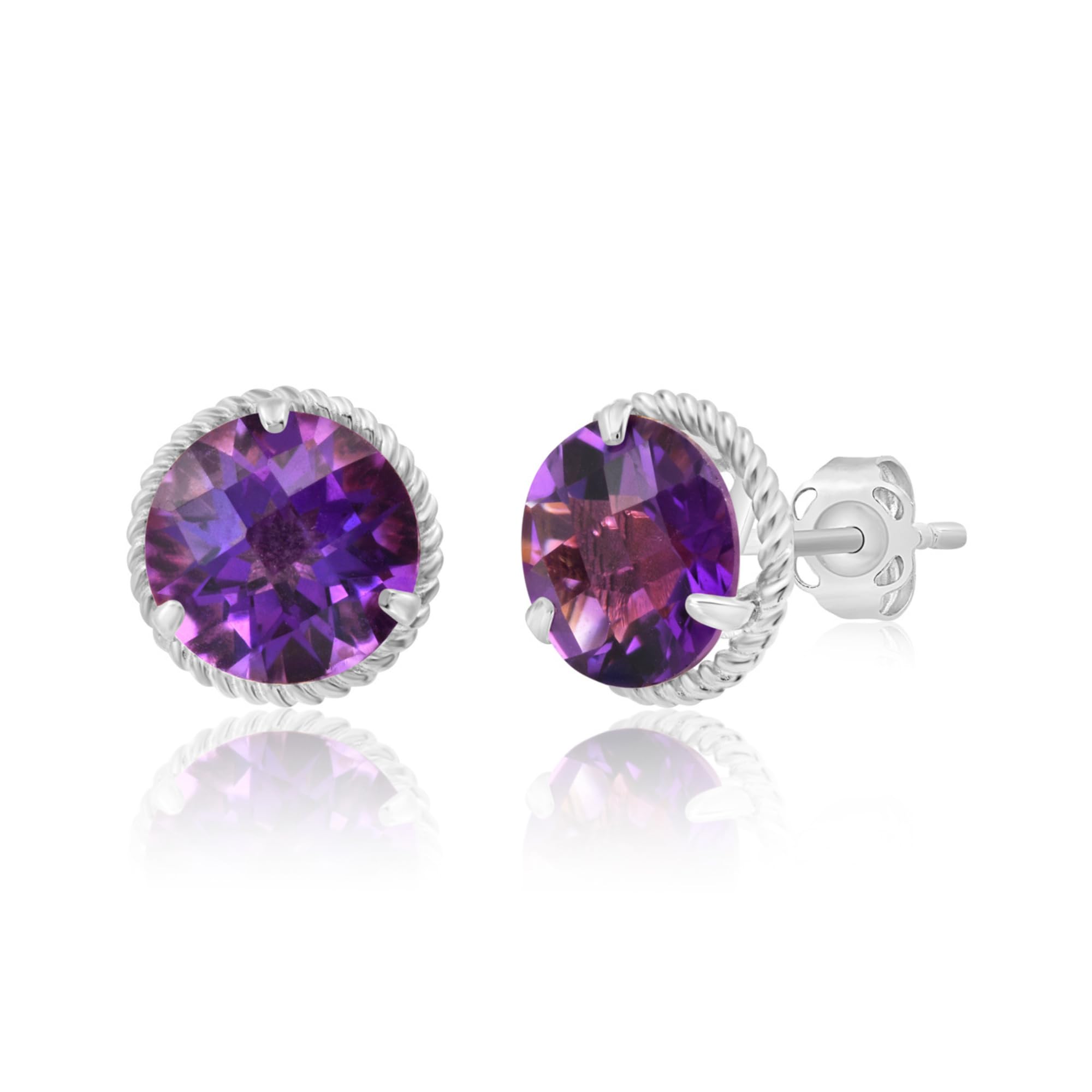 14K White or Yellow Gold Roped Halo Gemstone Round Stud Earrings for Women - 8mm Birthstone Push Back Earrings by MAX + STONE | Perfect Gift for Birthday, Anniversary & Special Occasions