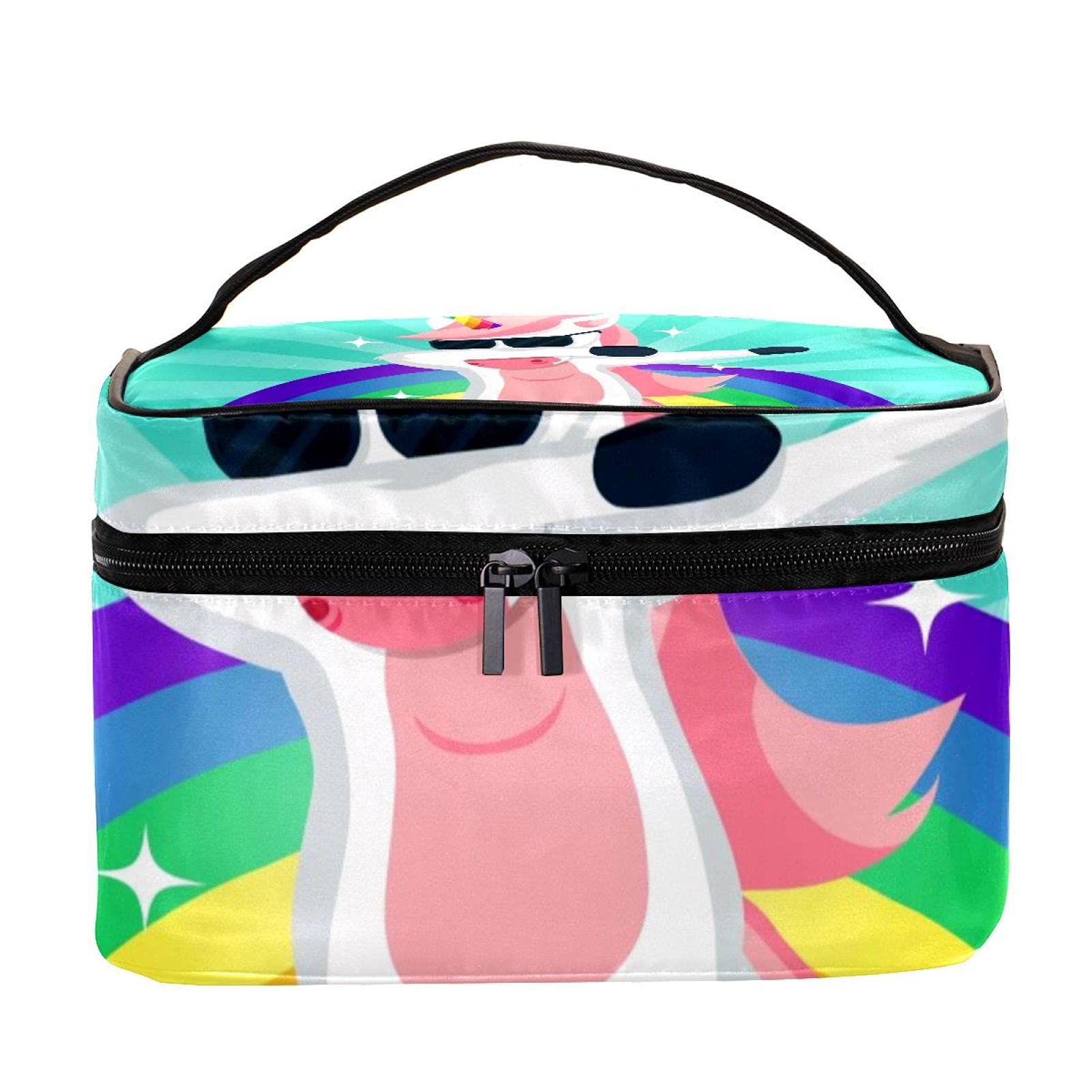 Funny Salute Unicorn Rainbow Travel Makeup Bag - Large Cosmetic Organizer with Zipper for Women & Girls - Perfect for Travel, Gym, and Daily Essentials Storage