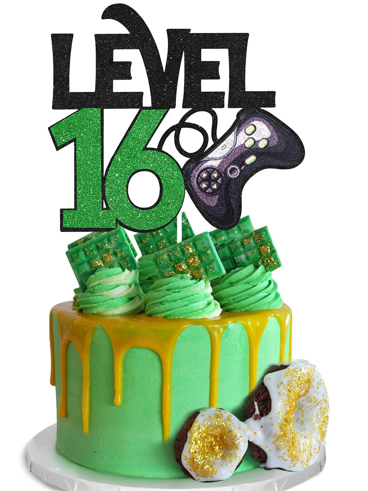 Level 16 Gaming Birthday Cake Topper - Video Game Themed 16th Birthday Party Supplies - 'Game On Winner' Cake Decoration for Boys - Perfect for Gaming Parties, Level Up Celebrations & Teen Birthday Cakes