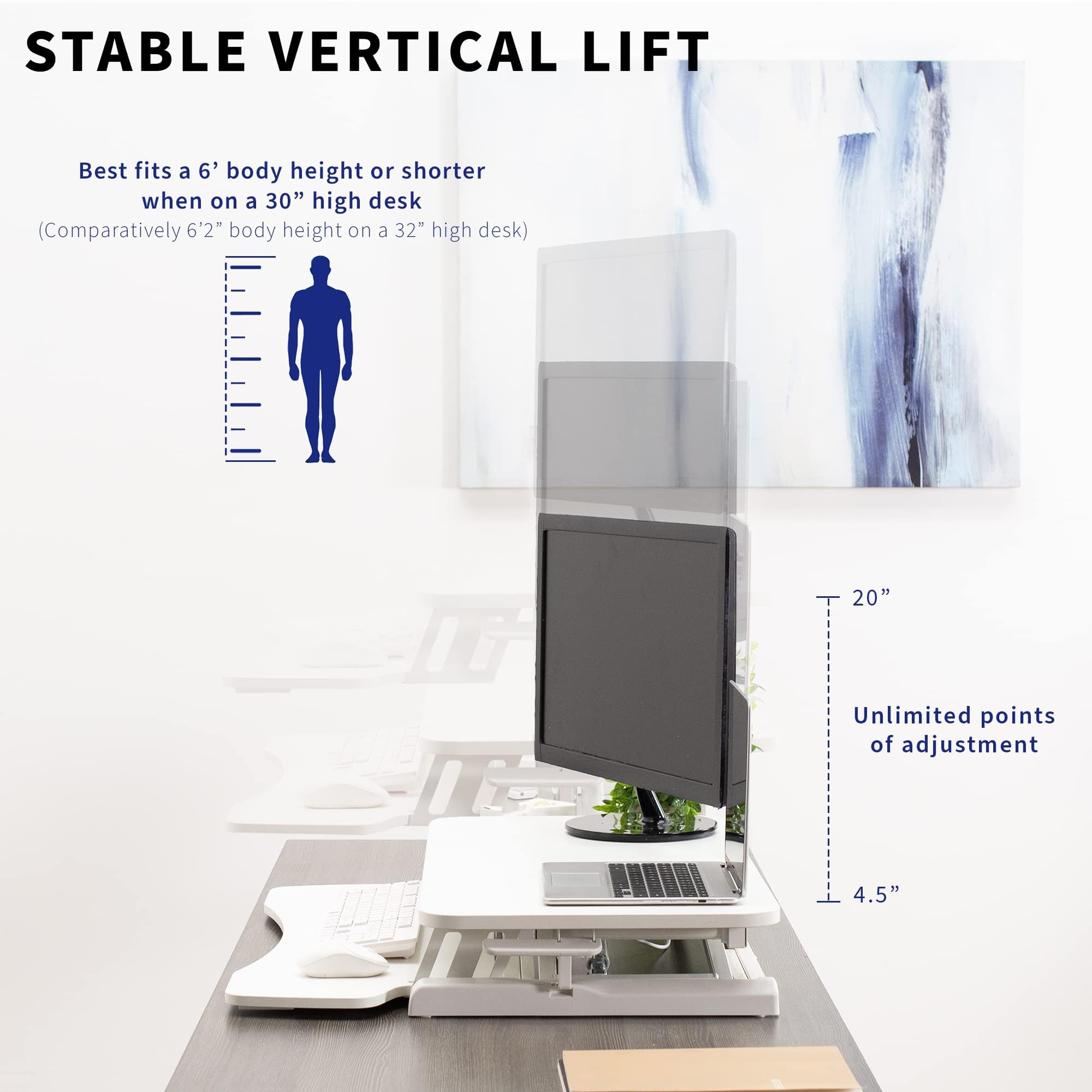 VIVO K Series 32 Inch Height Adjustable Sit Stand Desk Converter - Dual Monitor & Laptop Workstation with Wide Keyboard Tray, White (DESK-V000KW) for Home Office & Ergonomic Workspace Setup