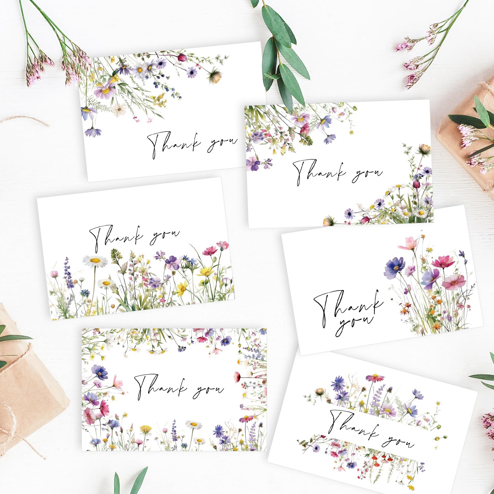 36 Pack Floral Thank You Cards Bulk - Wildflower Greeting Cards with Envelopes & Stickers, 4x6 Inch Blank Note Cards for Birthday, Wedding, Baby Shower, Bridal Shower - Perfect for Handwritten Notes, Party Invitations & Gift Giving