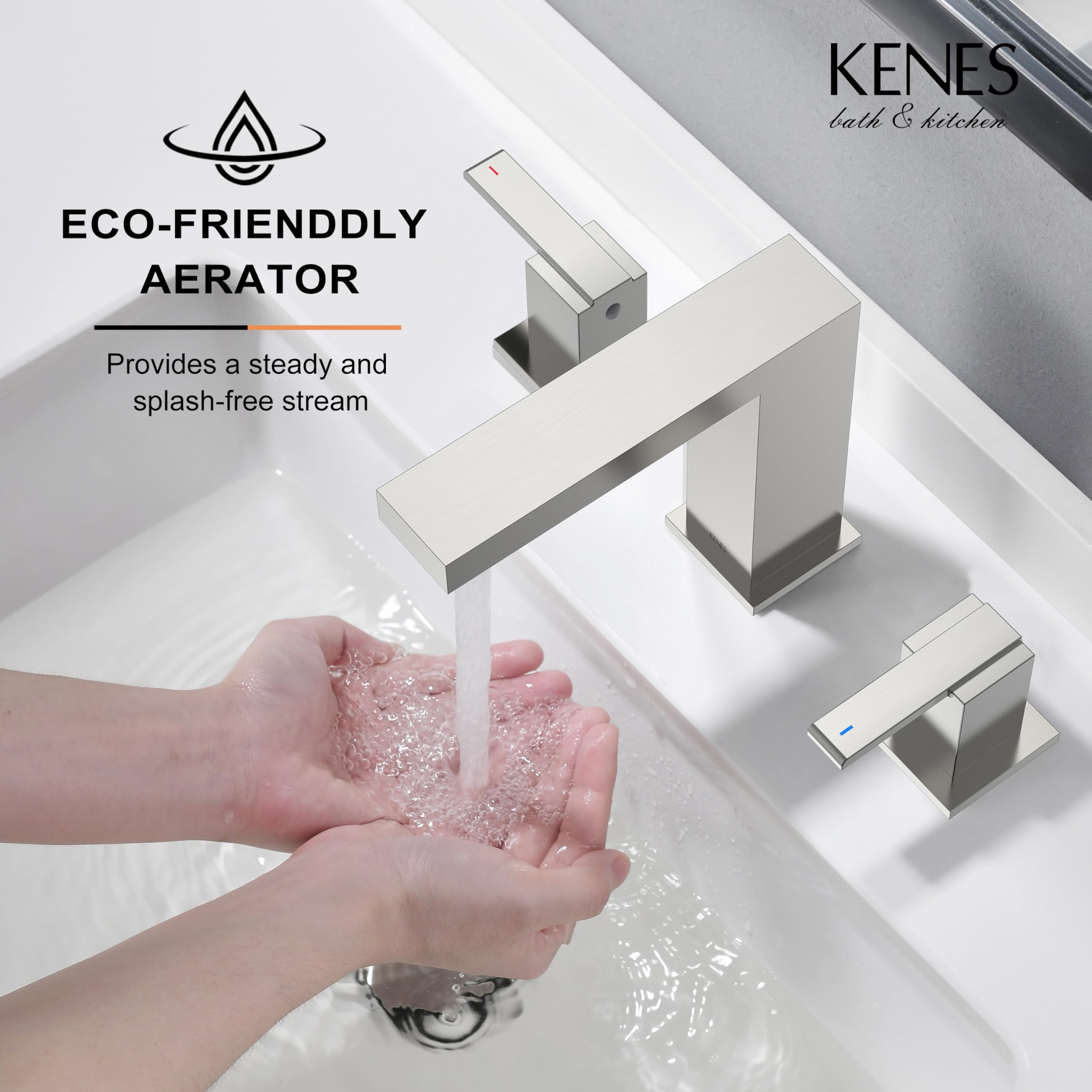 Brushed Nickel Bathroom Faucet 2-Handle 8-Inch with Drain for Vanity Sink