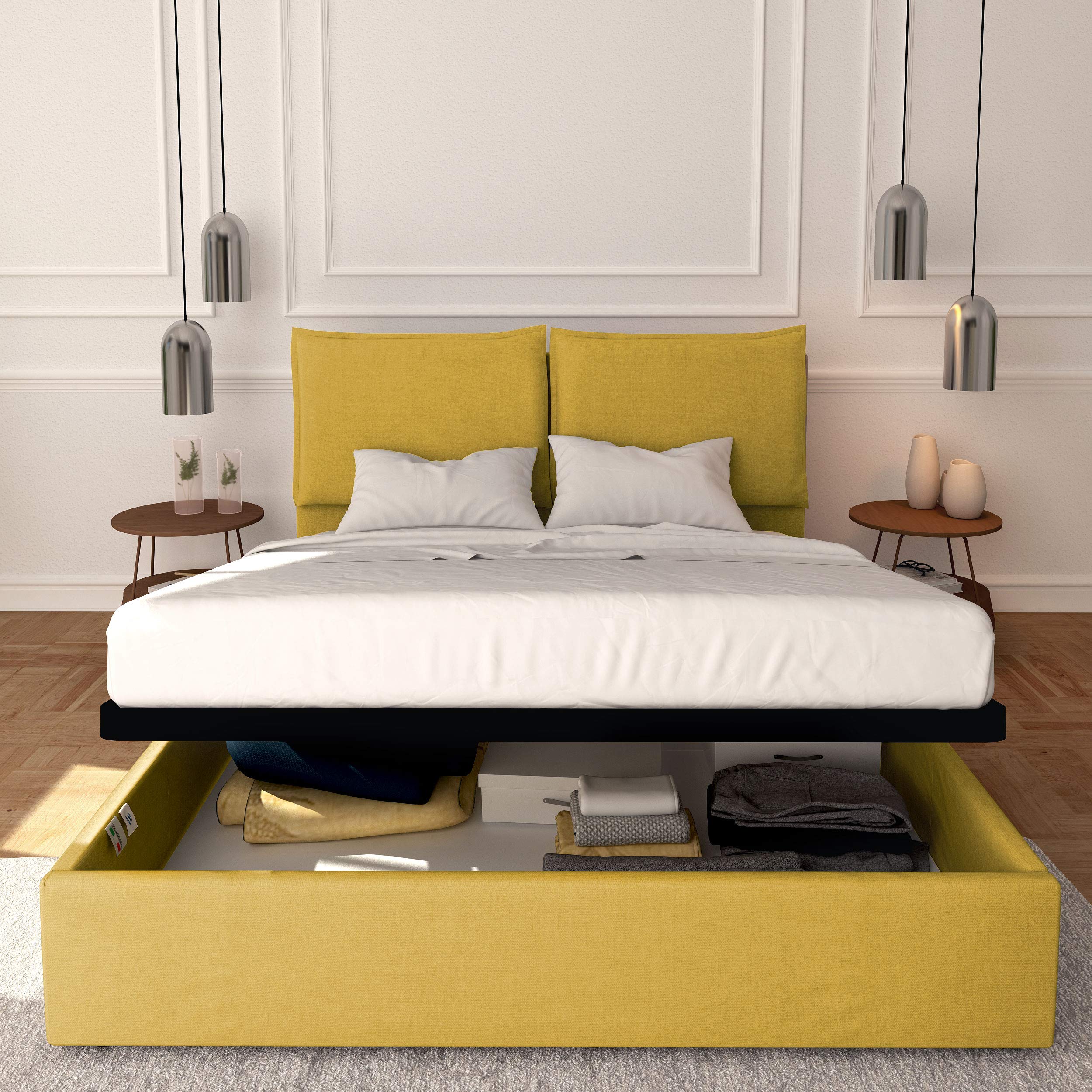 Baldiflex Licia Fabric Queen Size Bed Frame with Slatted Base - 160x190cm Mattress Platform, Padded Headboard - Perfect for Master Bedroom & Guest Room Comfort