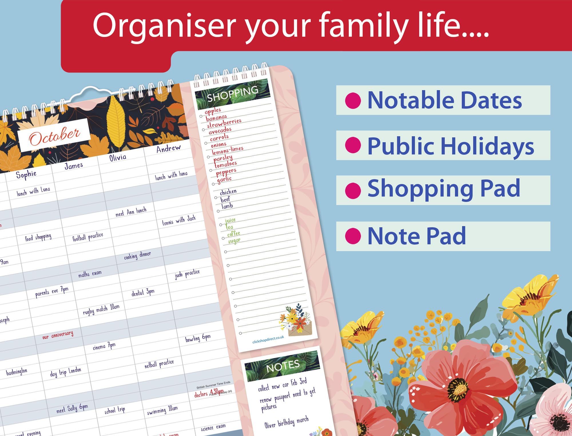 2025 Family Home Organizer Calendar - 5 Column Year Planner with Floral Leaf Design | Perfect for Home Office, School Planning & Gift Giving | Purple Flower Theme