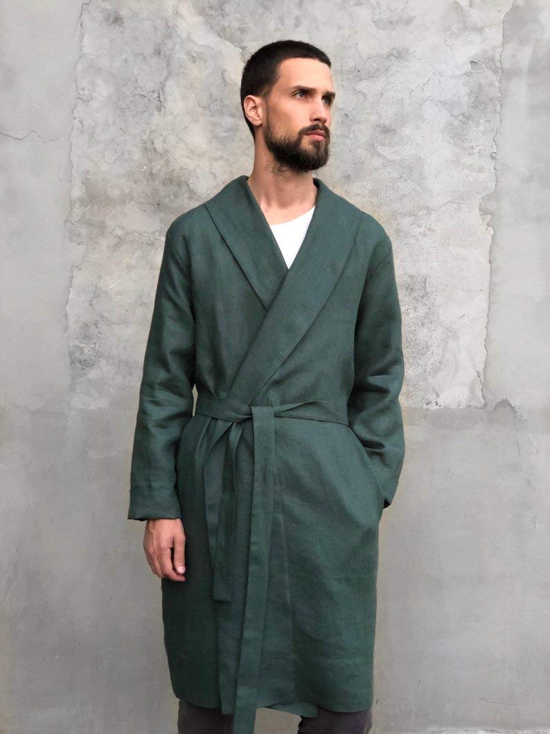 100% Natural Linen Bathrobe for Men | Soft & Breathable Summer Cardigan | Eco-Friendly & Ethical Clothing in Multiple Colors | Perfect for Spa, Beach & Home Relaxation