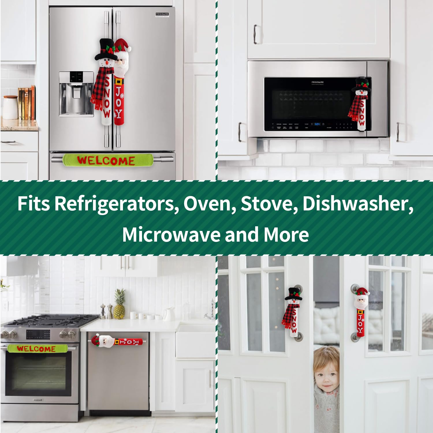 Festive Christmas Refrigerator Handle Covers Set of 3 - Snowman & Santa Claus Kitchen Decor for Fridge, Microwave, Oven & Dishwasher - Holiday Home Decor & Handle Protectors for Cozy Winter Kitchen