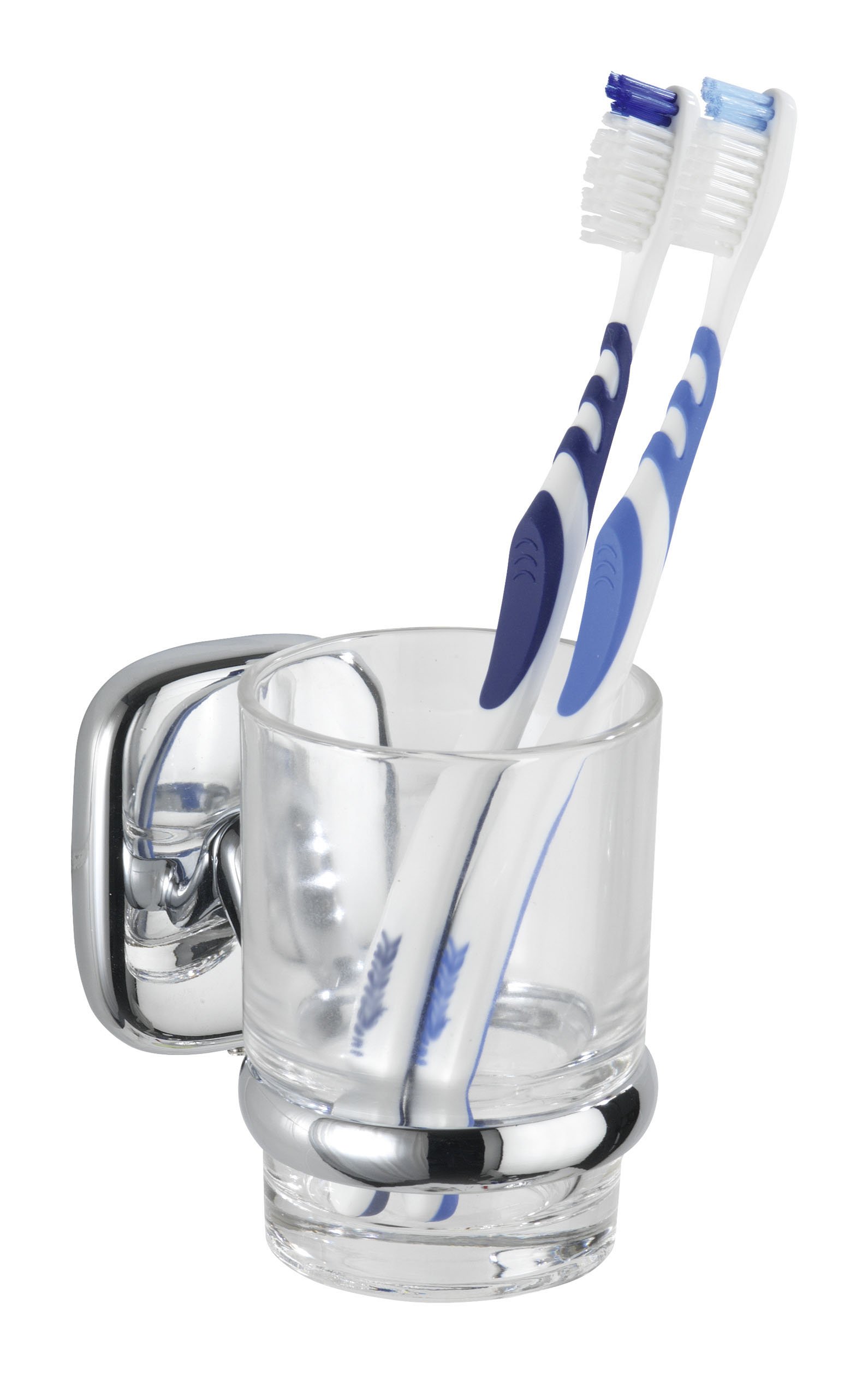 WENKO 17927100 Chrome Metal Zinc Die Cast Toothbrush Holder & Tumbler Set - 7 x 9.5 x 11.5 cm - Bathroom Organizer for Countertop Storage - Perfect for Modern Bathrooms, Guest Rooms, and Travel Essentials