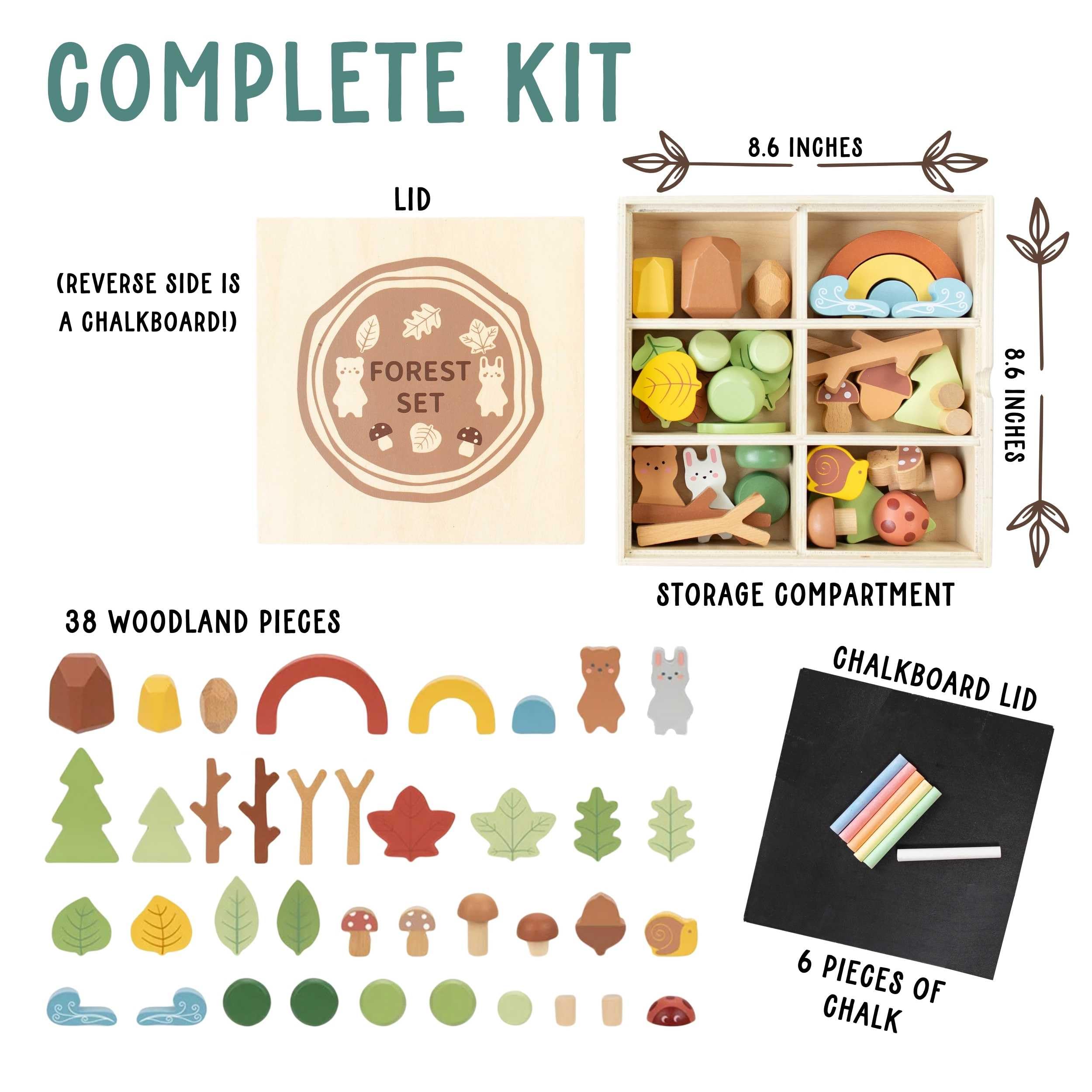38-Piece Wooden Forest Sensory Bin - Montessori Educational Toys for Toddlers Ages 3-5 - Sensory Play Kit for Kids 4-7 Years - Preschool Learning Activities & Building Blocks - Perfect for Homeschooling, Daycare and Early Childhood Development